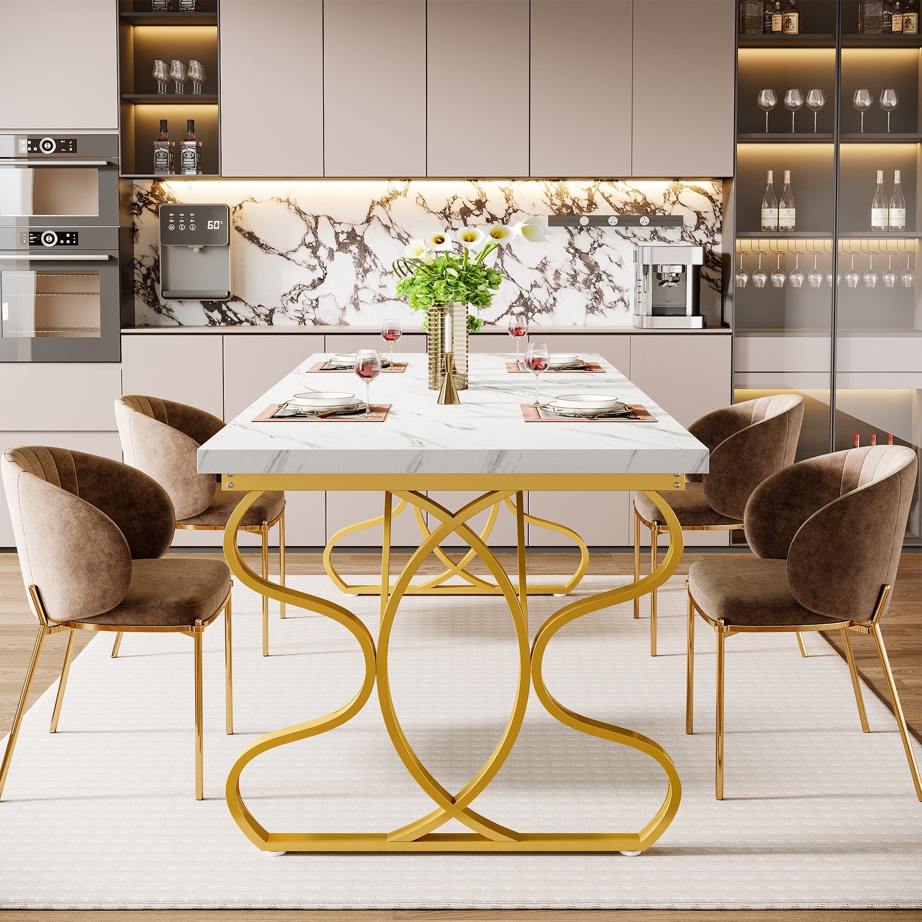 63" Dining Table, Modern Kitchen Dinner Table for 4 - 6 People Tribesigns