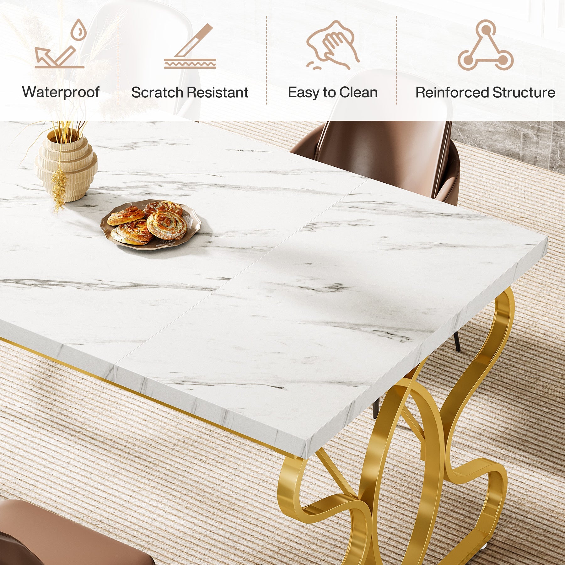 63" Dining Table, Modern Kitchen Dinner Table for 4 - 6 People Tribesigns