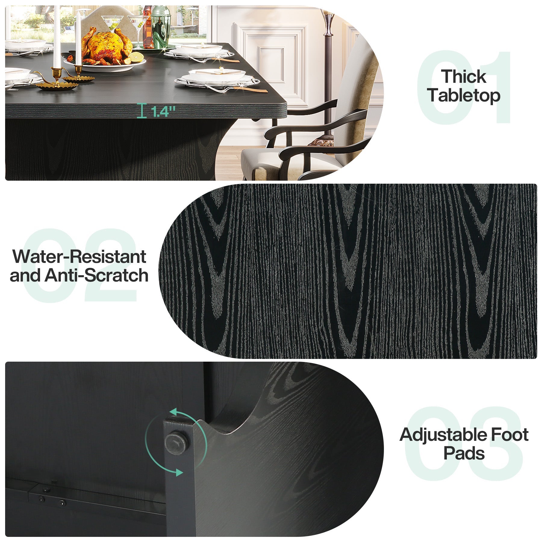 63" Dining Table, Modern Rectangular Kitchen Table for 4-6 Tribesigns