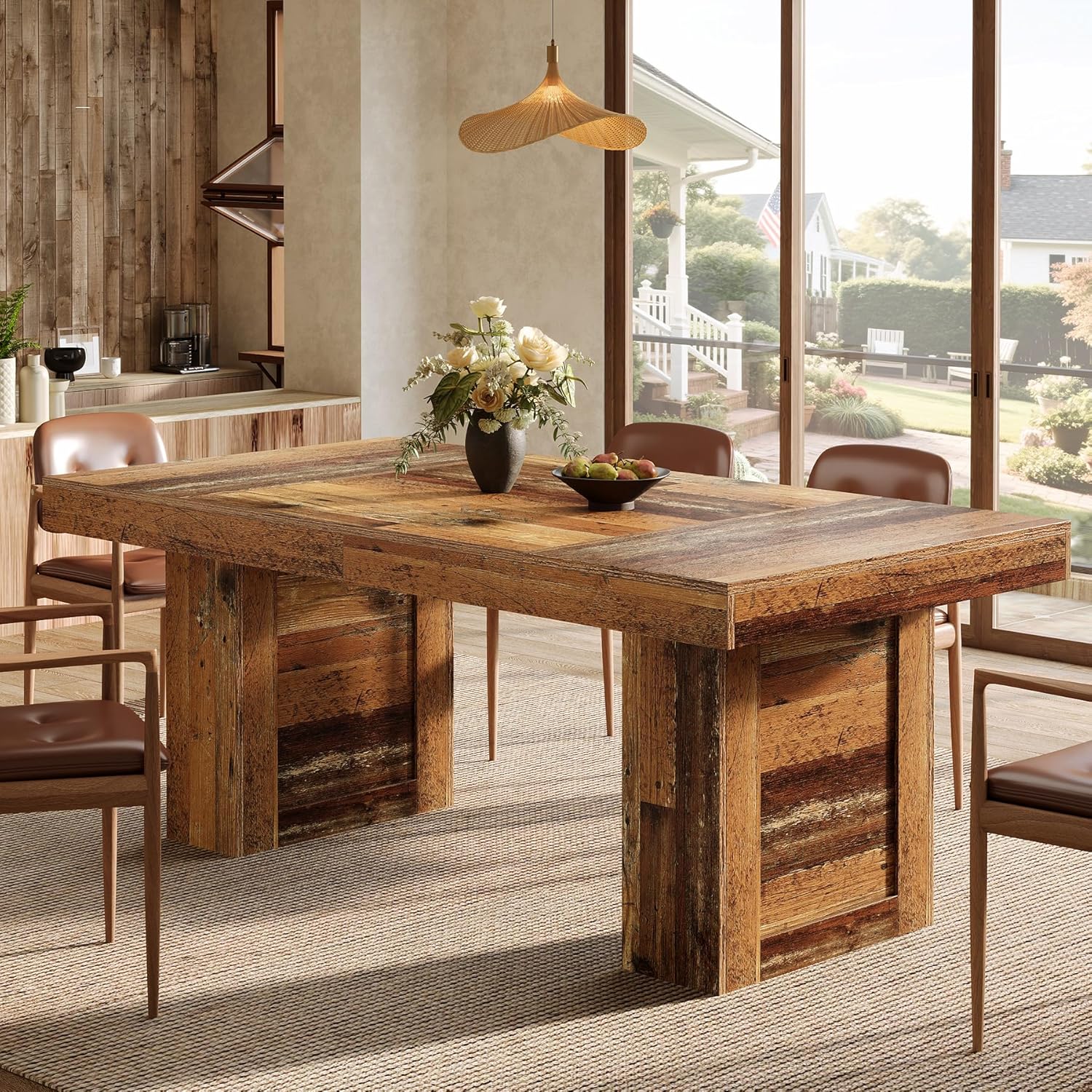 63" Dining Table, Rectangle Farmhouse Kitchen Dinner Table for 6 People Tribesigns