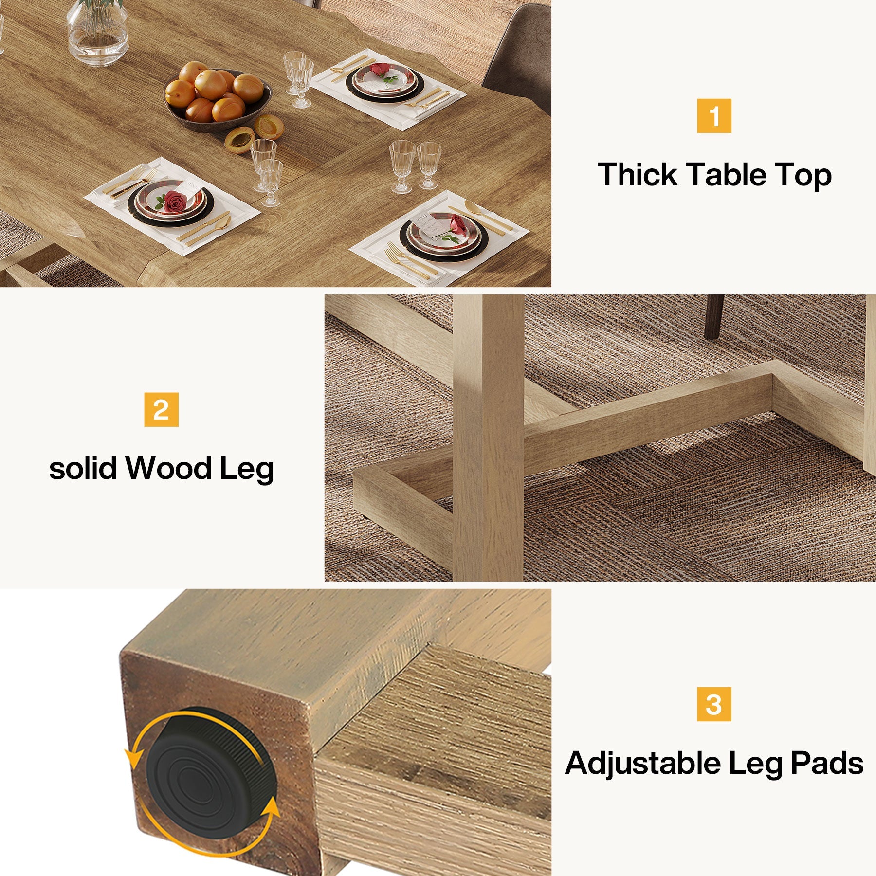 63" Dining Table, Rectangular Wood Kitchen Table for 4-6 Tribesigns