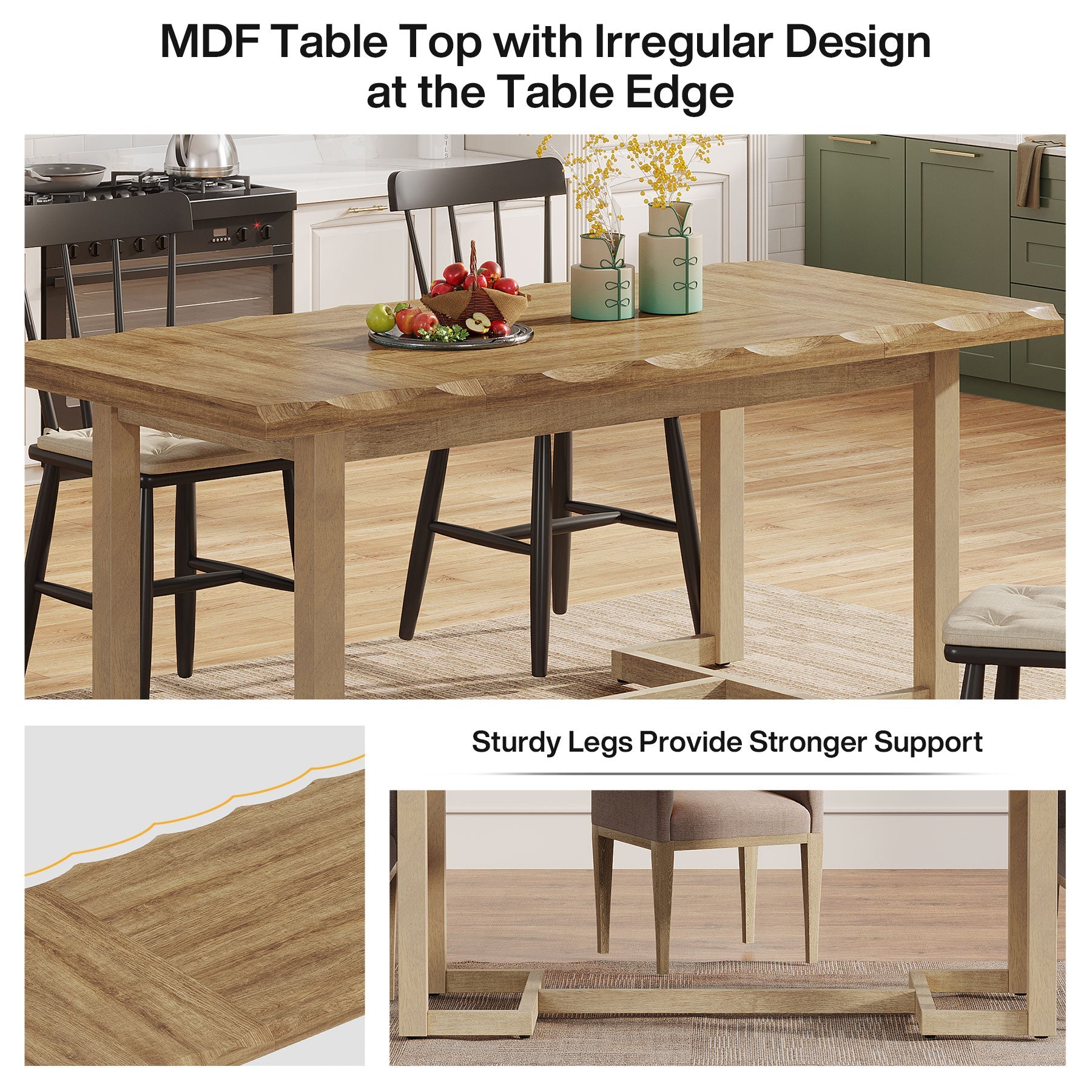 63" Dining Table, Rectangular Wood Kitchen Table for 4-6 Tribesigns