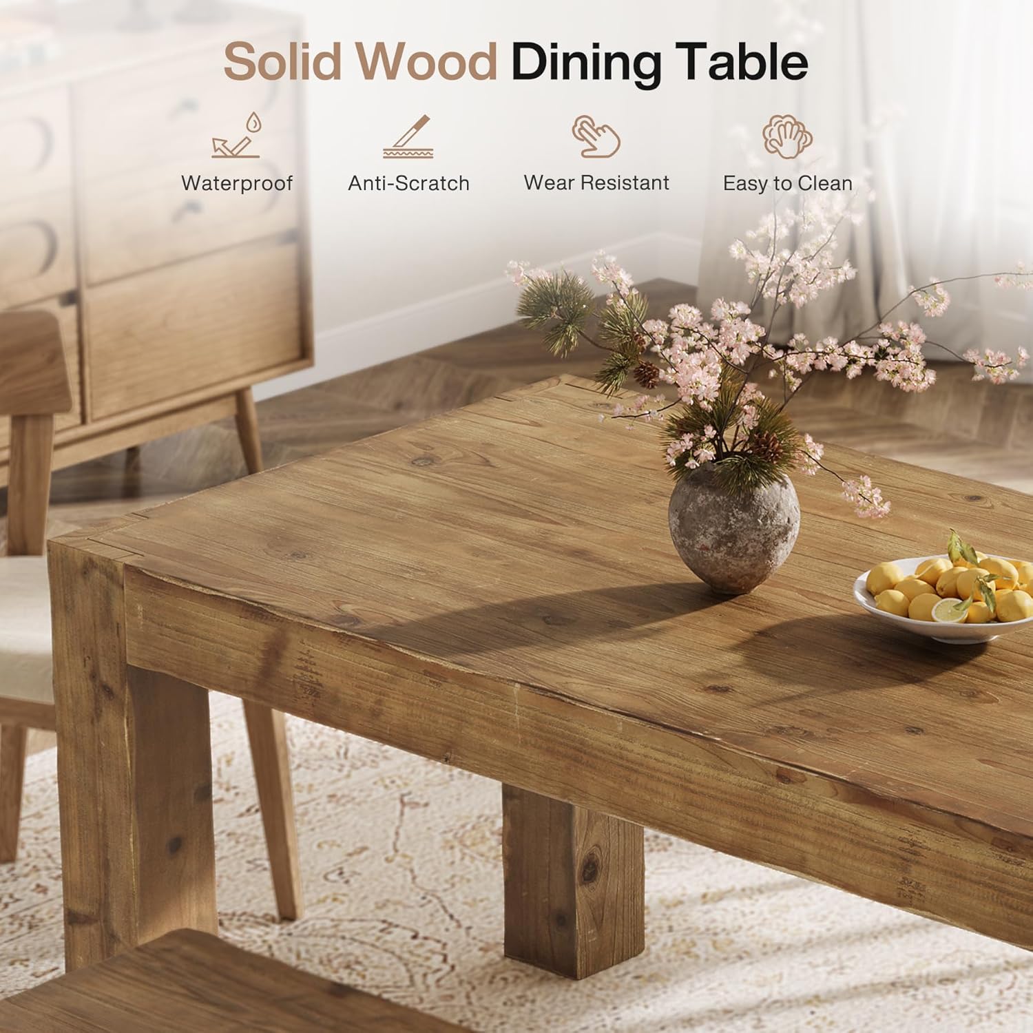 63" Dining Table, Solid Wood Dinner Kitchen Table For 4 To 6 Tribesigns