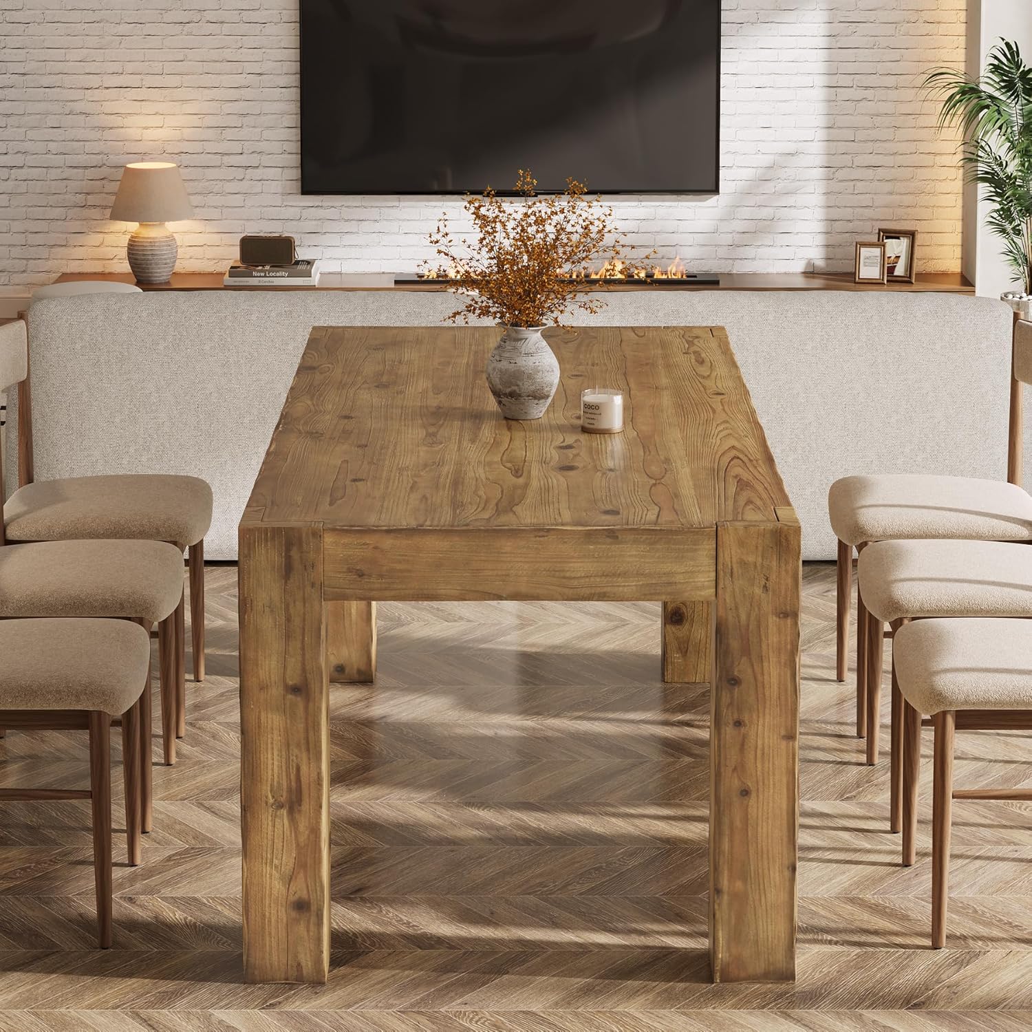 63" Dining Table, Solid Wood Dinner Kitchen Table For 4 To 6 Tribesigns