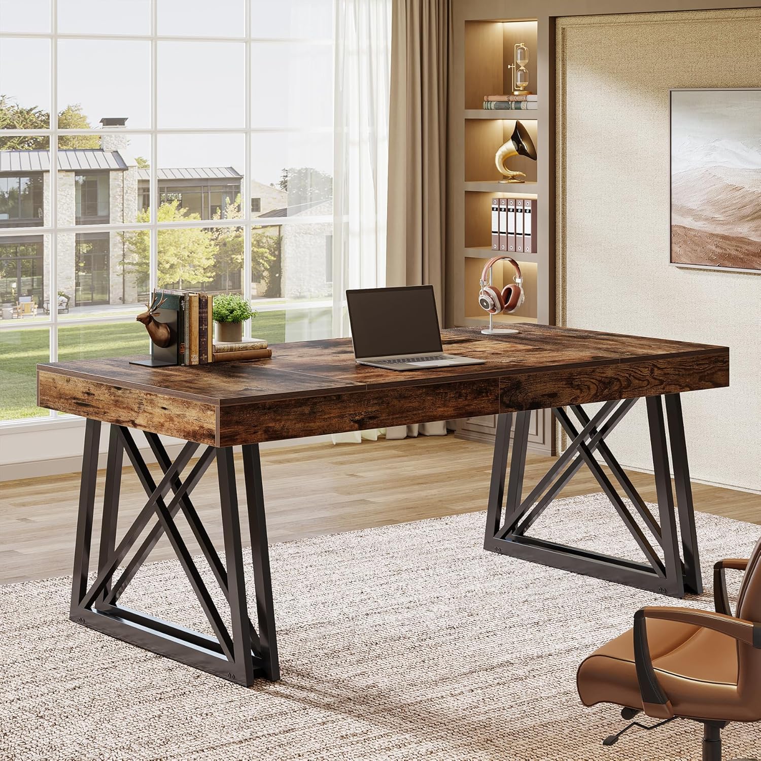 63" Executive Desk, Farmhouse Office Computer Desk with X - Shaped Legs Tribesigns
