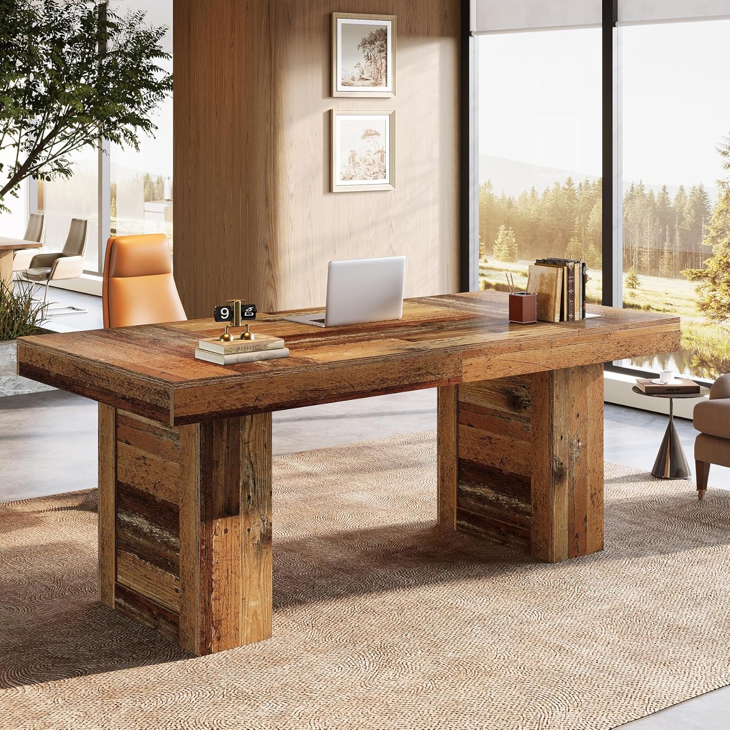 63" Executive Desk, Large Wooden Office Computer Desk with Heavy Duty Legs Tribesigns