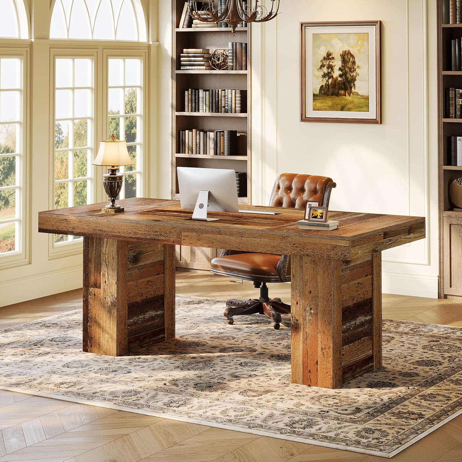 63" Executive Desk, Large Wooden Office Computer Desk with Heavy Duty Legs Tribesigns