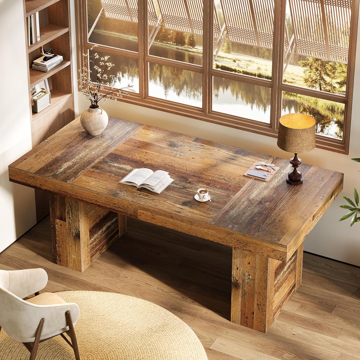 63" Executive Desk, Large Wooden Office Computer Desk with Heavy Duty Legs Tribesigns