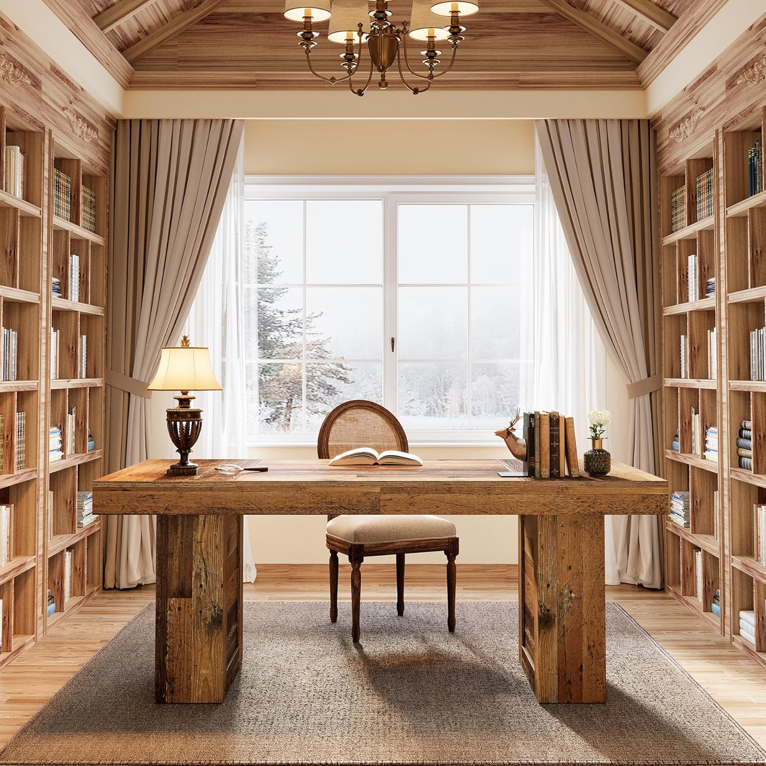 63" Executive Desk, Large Wooden Office Computer Desk with Heavy Duty Legs Tribesigns