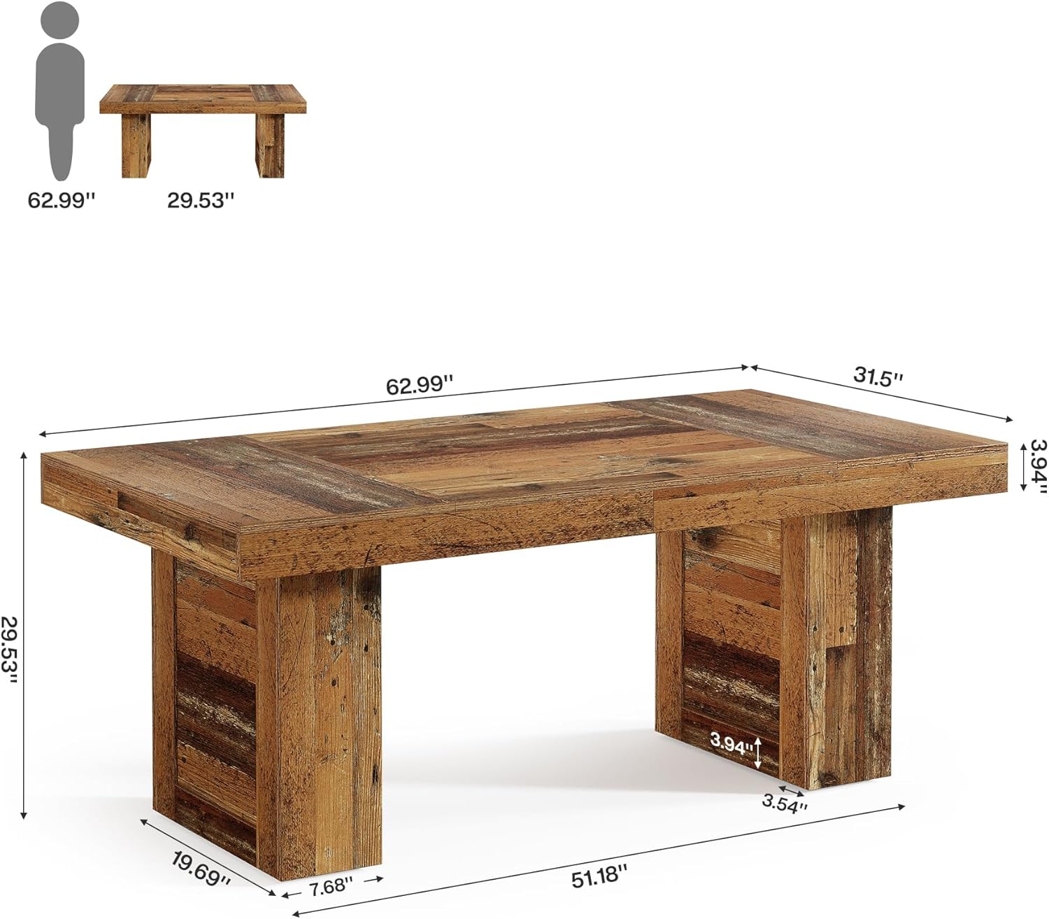 63" Executive Desk, Large Wooden Office Computer Desk with Heavy Duty Legs Tribesigns