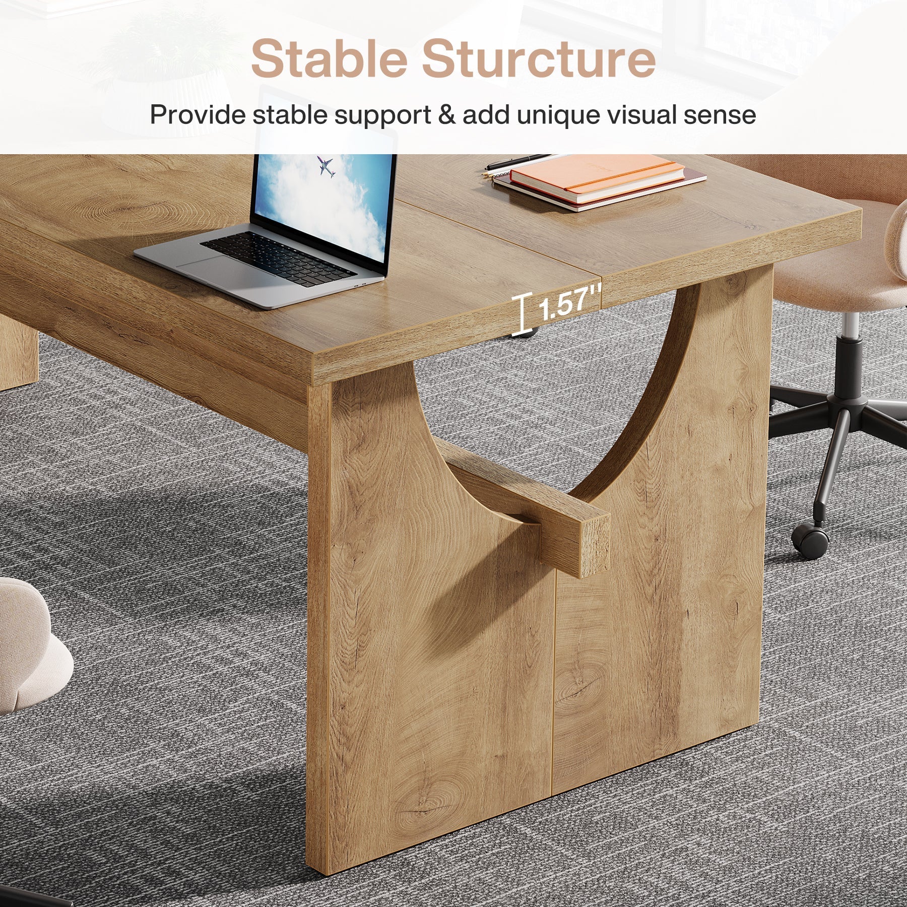 63" Executive Desk, Office Computer Desk Conference Table with Sturdy Legs Tribesigns