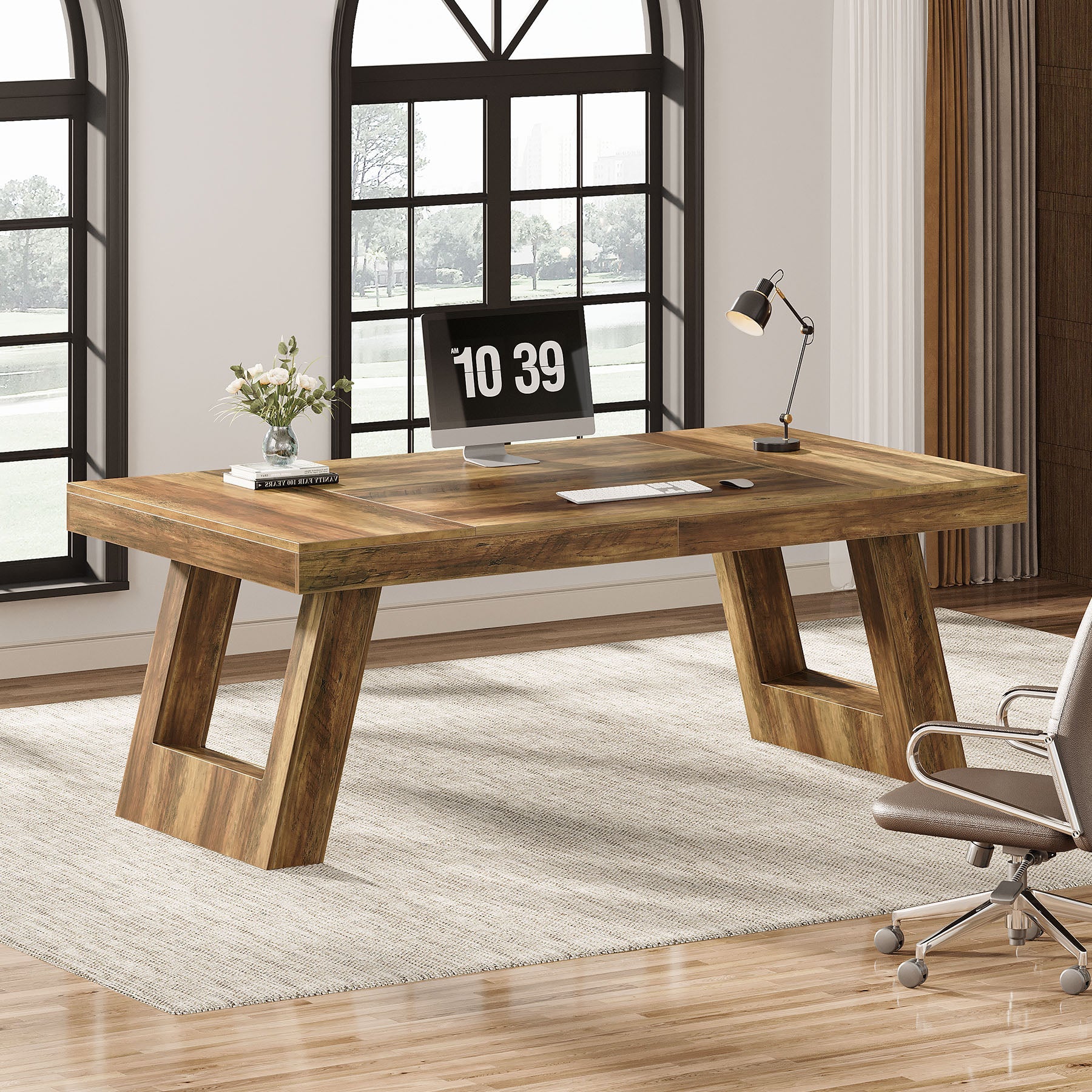 63" Executive Desk, Wood Office Desk Computer Desk with Double Pedestal Tribesigns