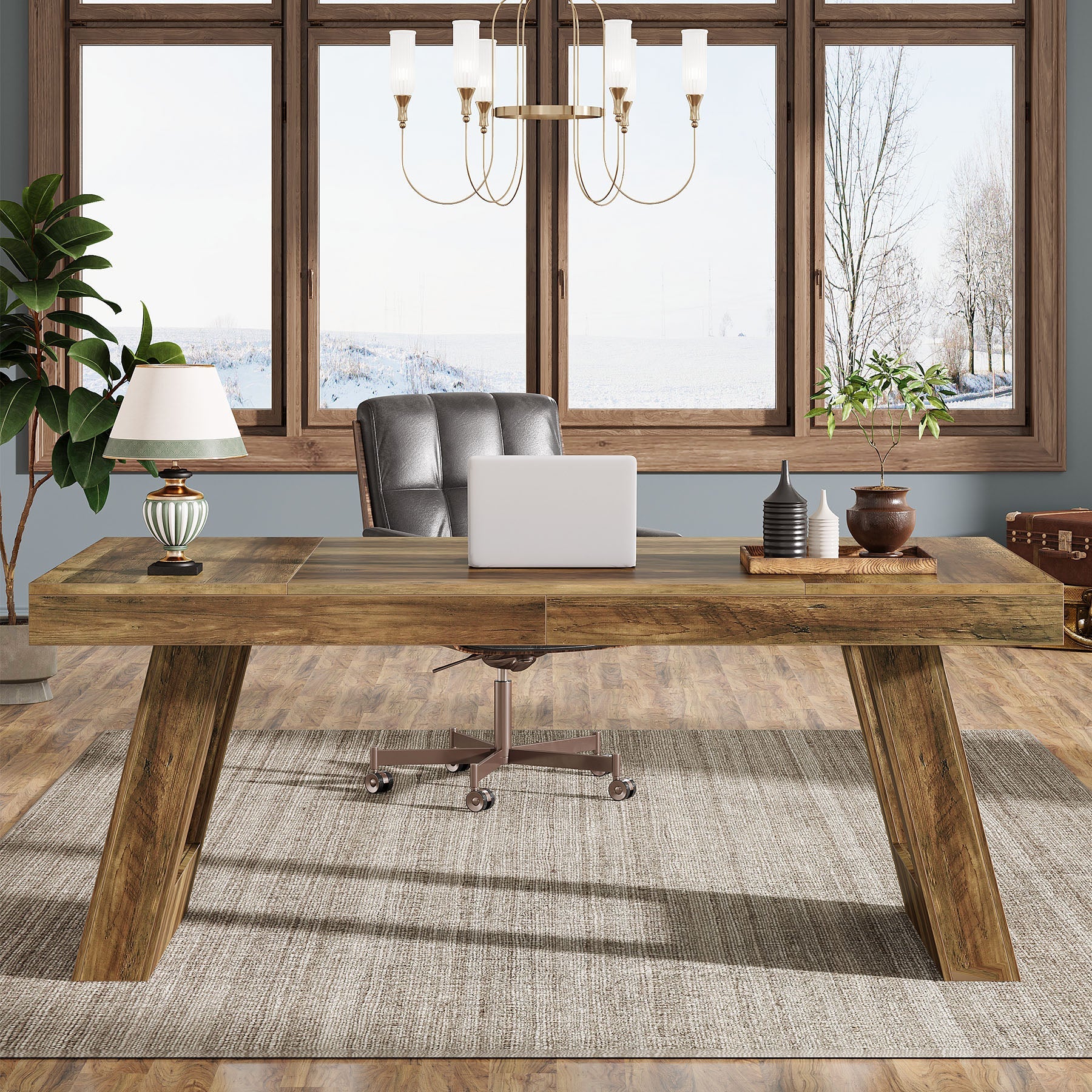 63" Executive Desk, Wood Office Desk Computer Desk with Double Pedestal Tribesigns