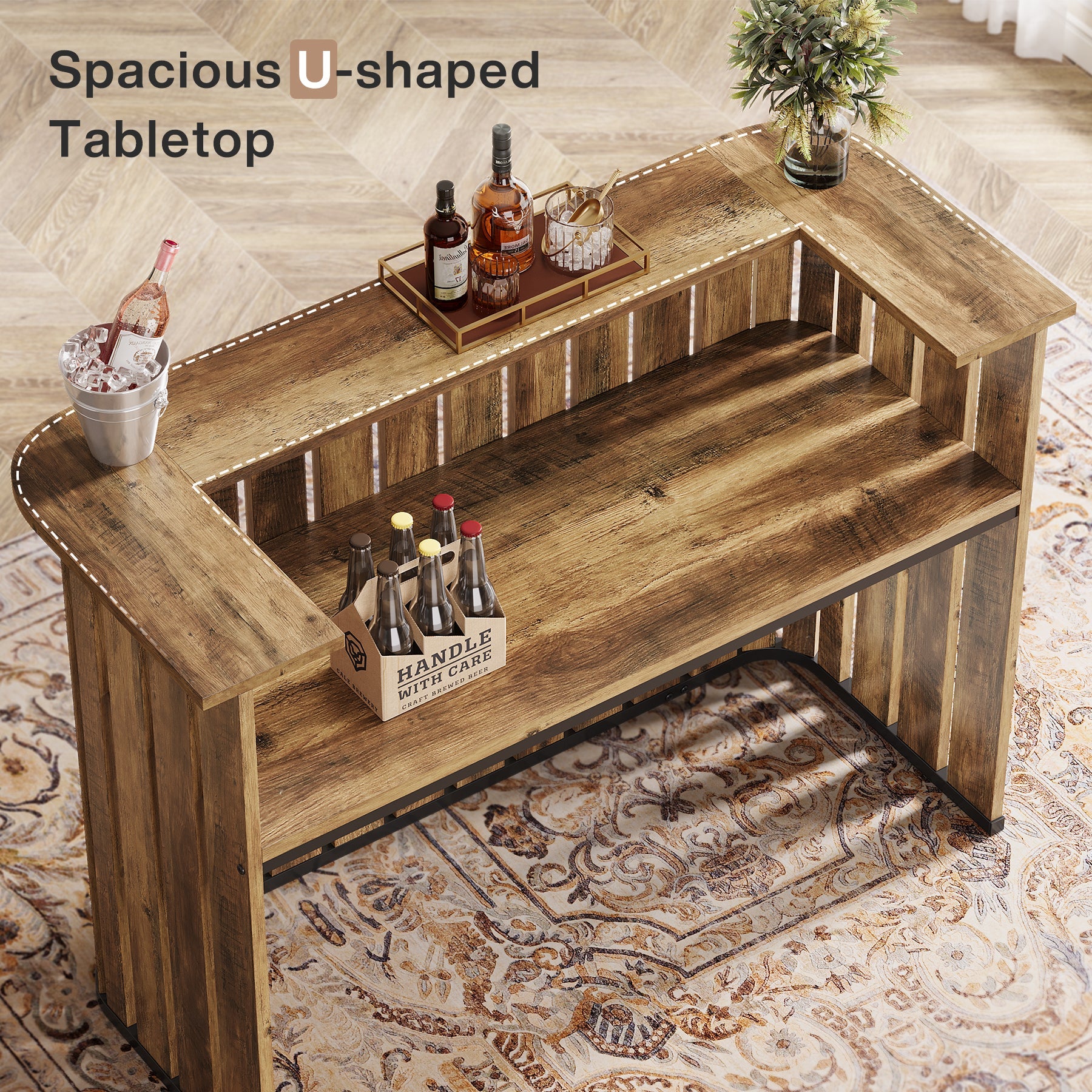 63" Home Bar Unit, Farmhouse Liquor Bar Table with 2 - Tier Shelves Tribesigns