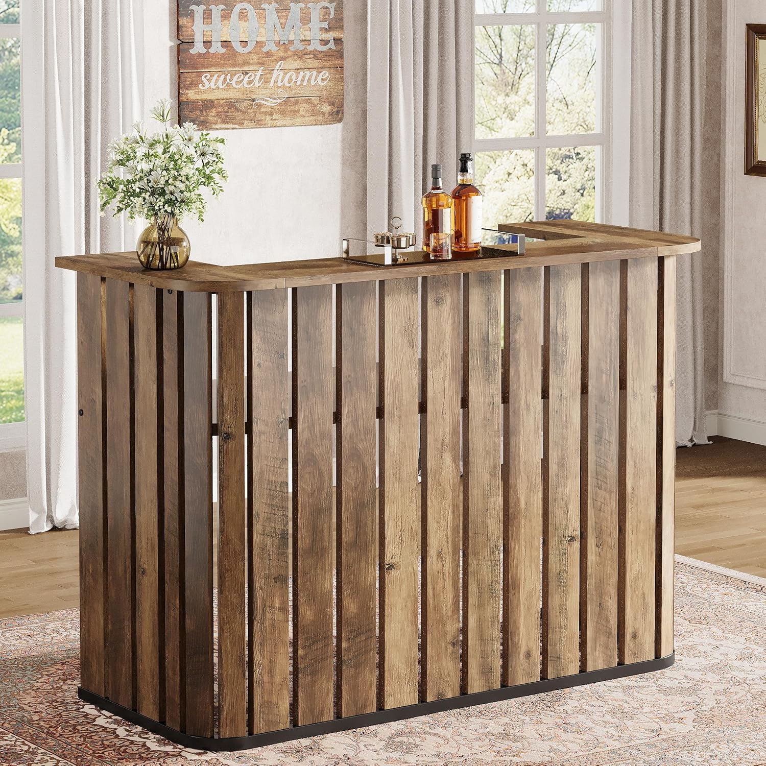 63" Home Bar Unit, Farmhouse Liquor Bar Table with 2 - Tier Shelves Tribesigns