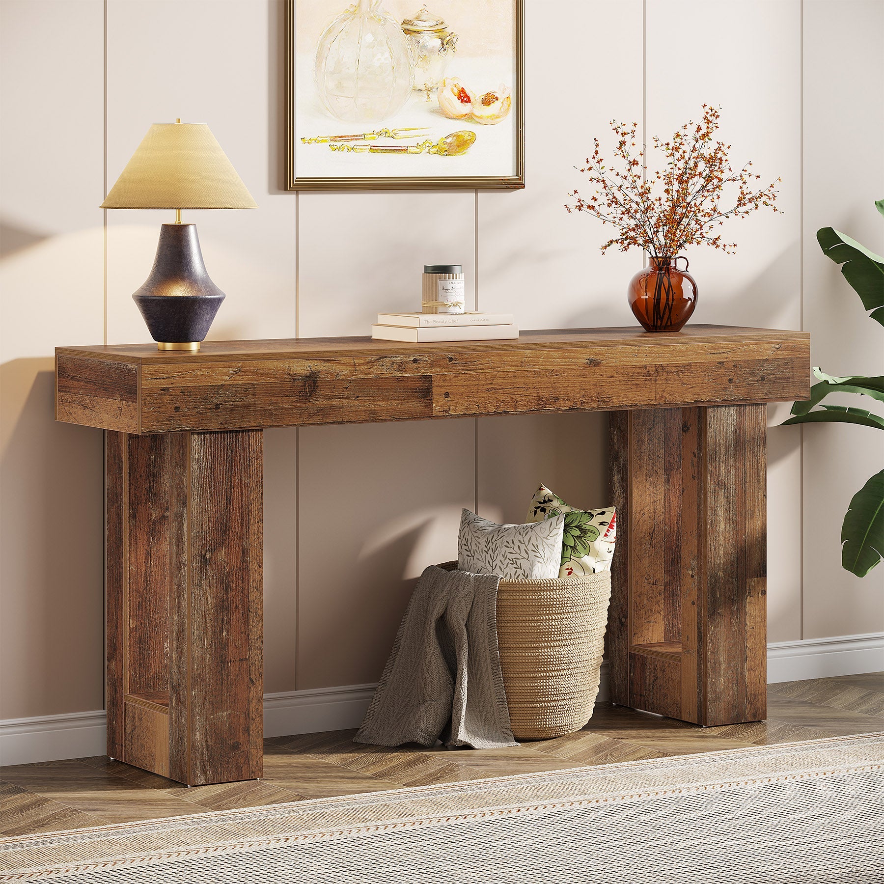 63 - Inch Console Table, Farmhouse Wooden Sofa Table Entryway Table Tribesigns