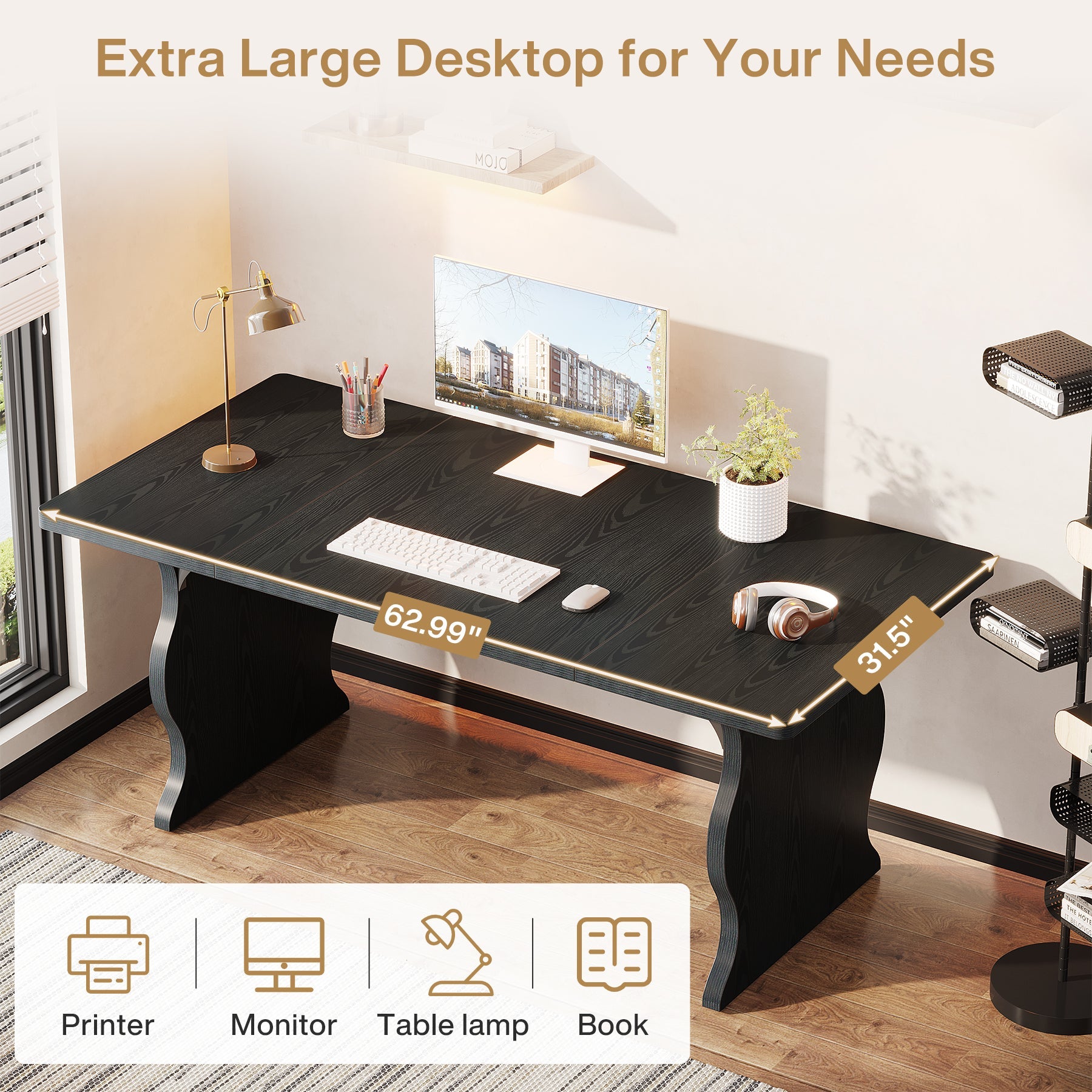 63-Inch Large Executive Desk, Sturdy Computer Desk Conference Table Tribesigns
