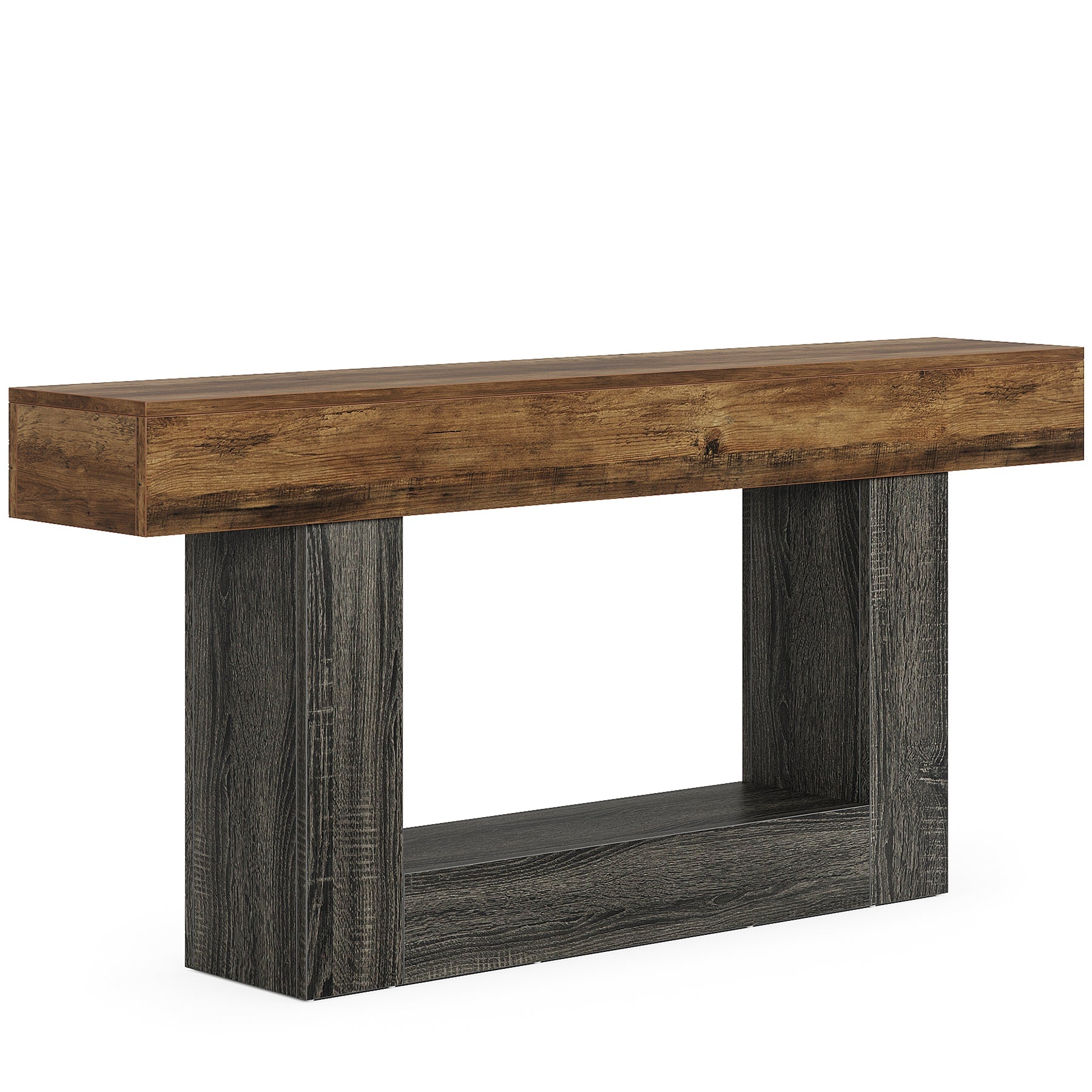 63" Wooden Console Table, Farmhouse 2 - Tier Sofa Table Entryway Table Tribesigns