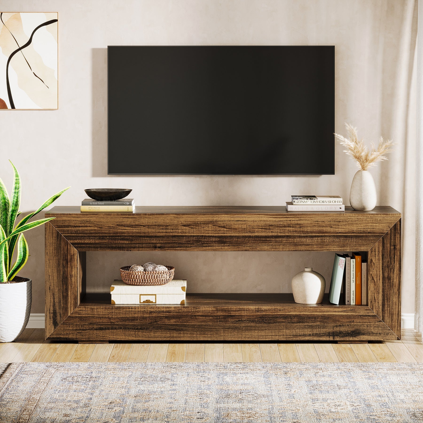 63" Wooden Tv Stand, Farmhouse Entertainment Centers Console Table Tribesigns