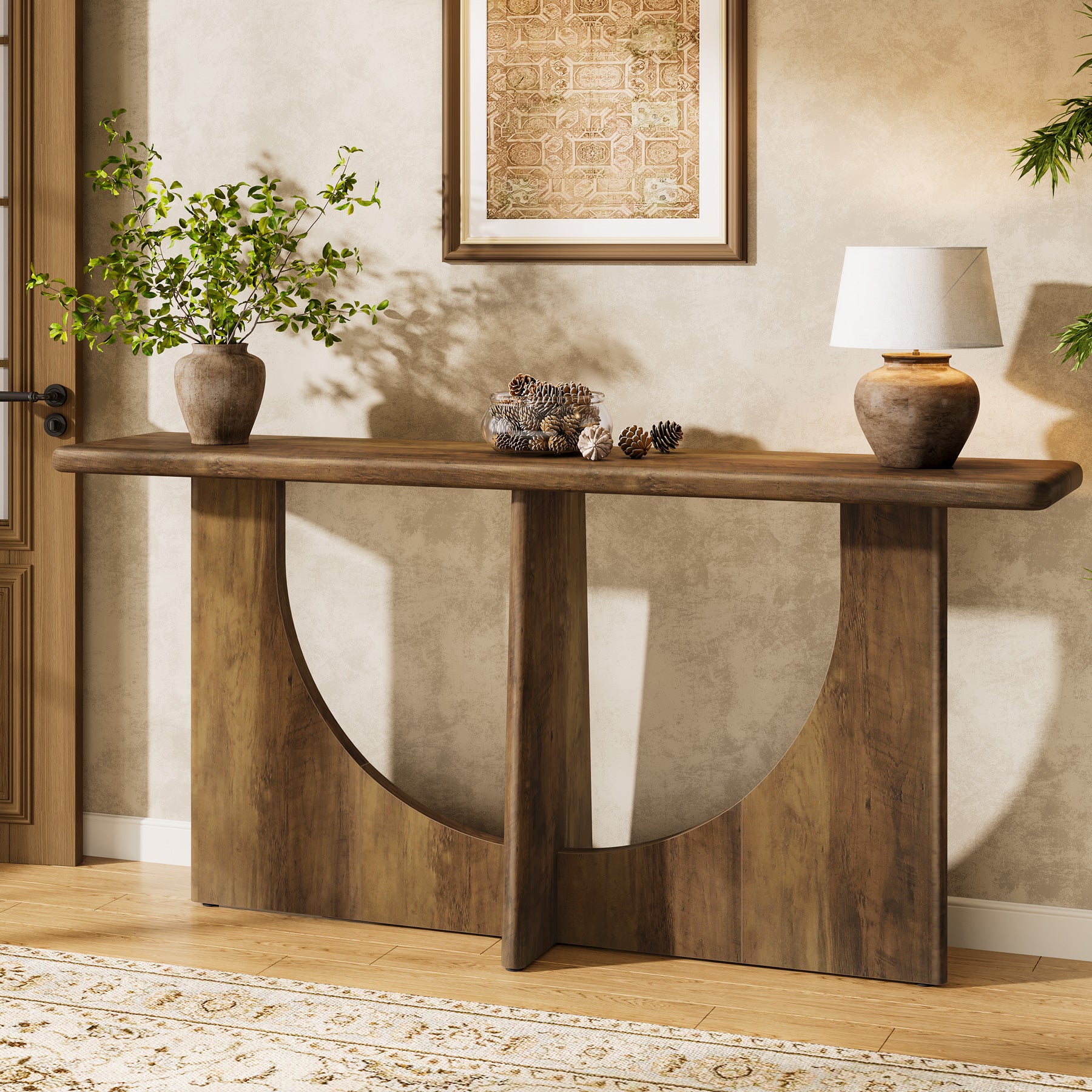 71" Console Table, Farmhouse Entryway Table with Sturdy Geometric Frame