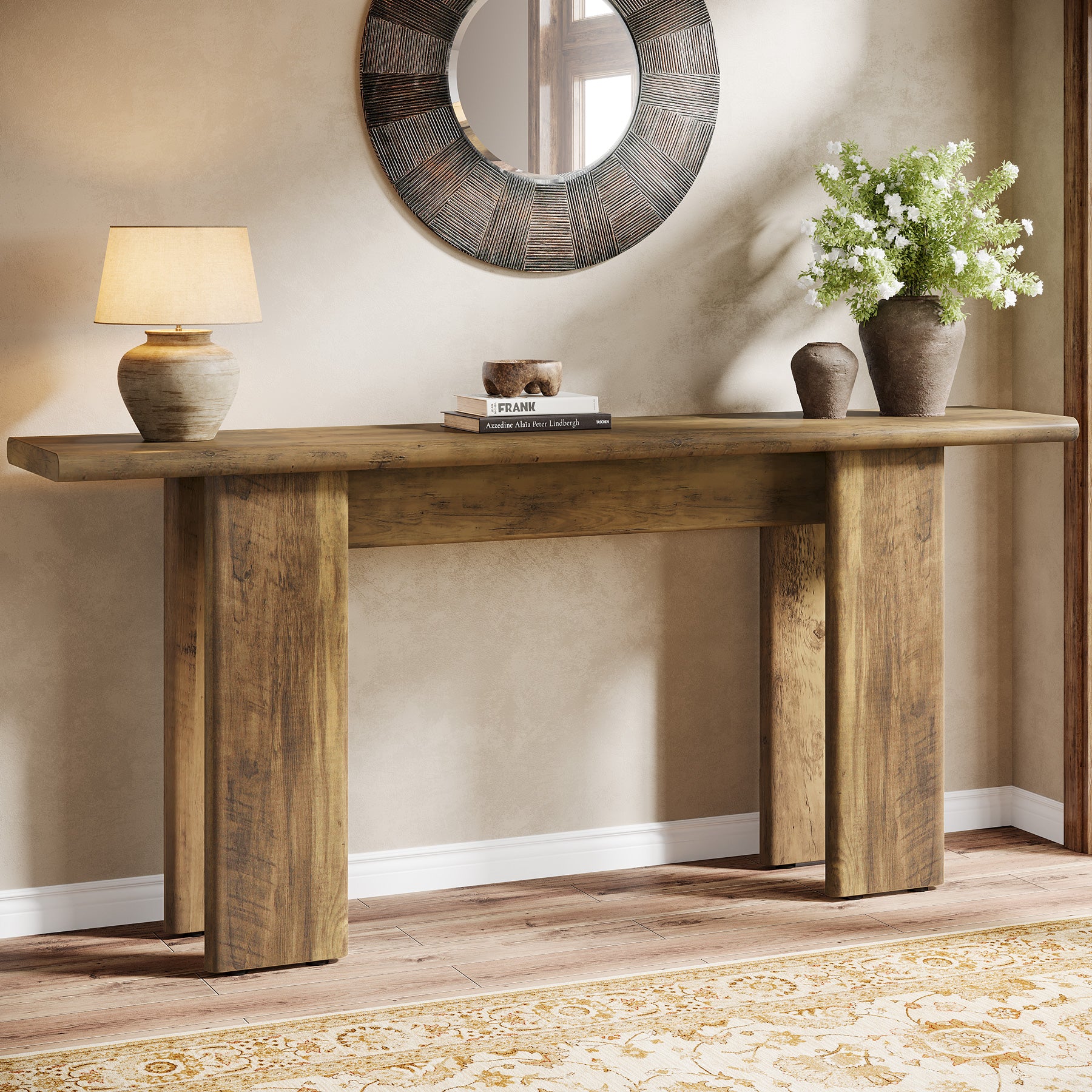 70.87" Console Table, Mid-Century Modern Sofa Table Behind Couch