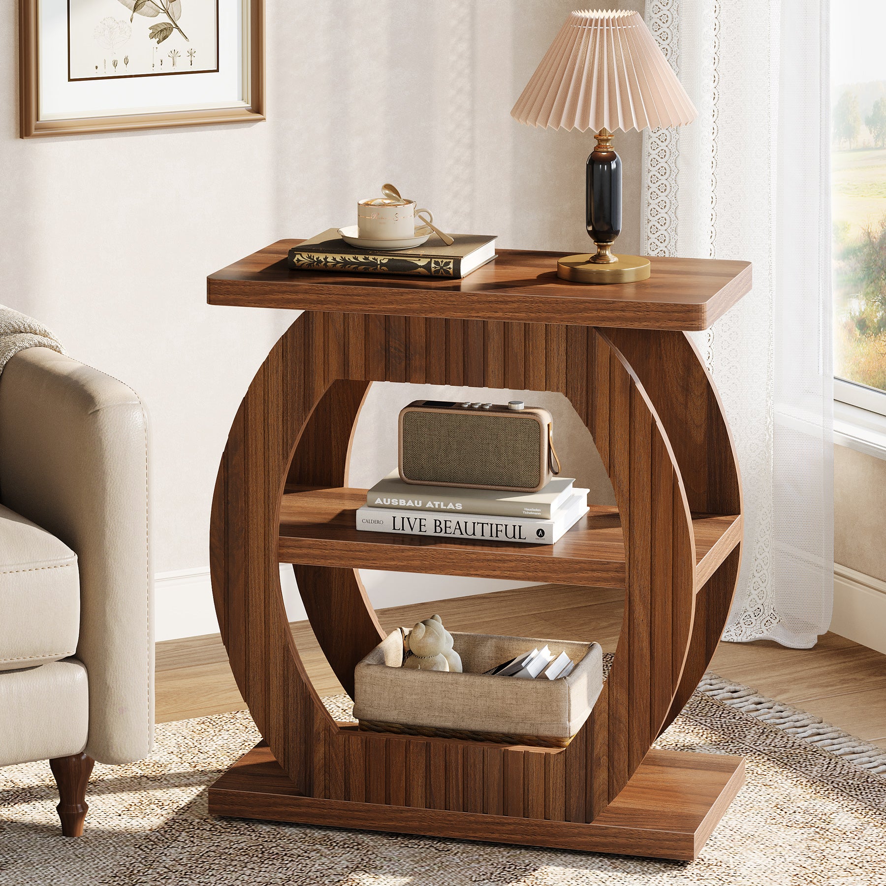 3 - Tier End Table, 26" Rectangle Side Table with 3 Storage Shelves Tribesigns