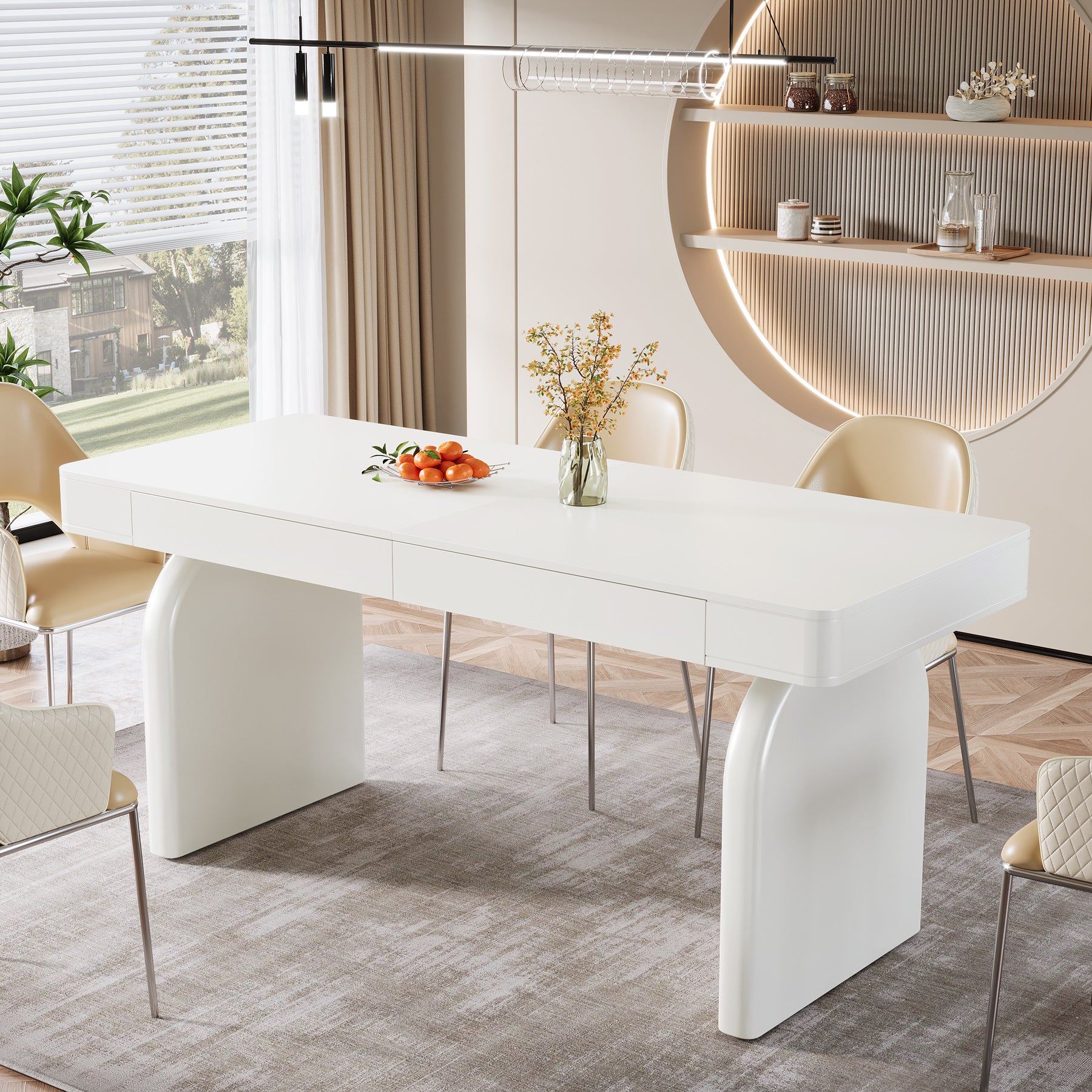 63" Dining Table, Rectangular Kitchen Table with 2 Drawers for 4-6 People