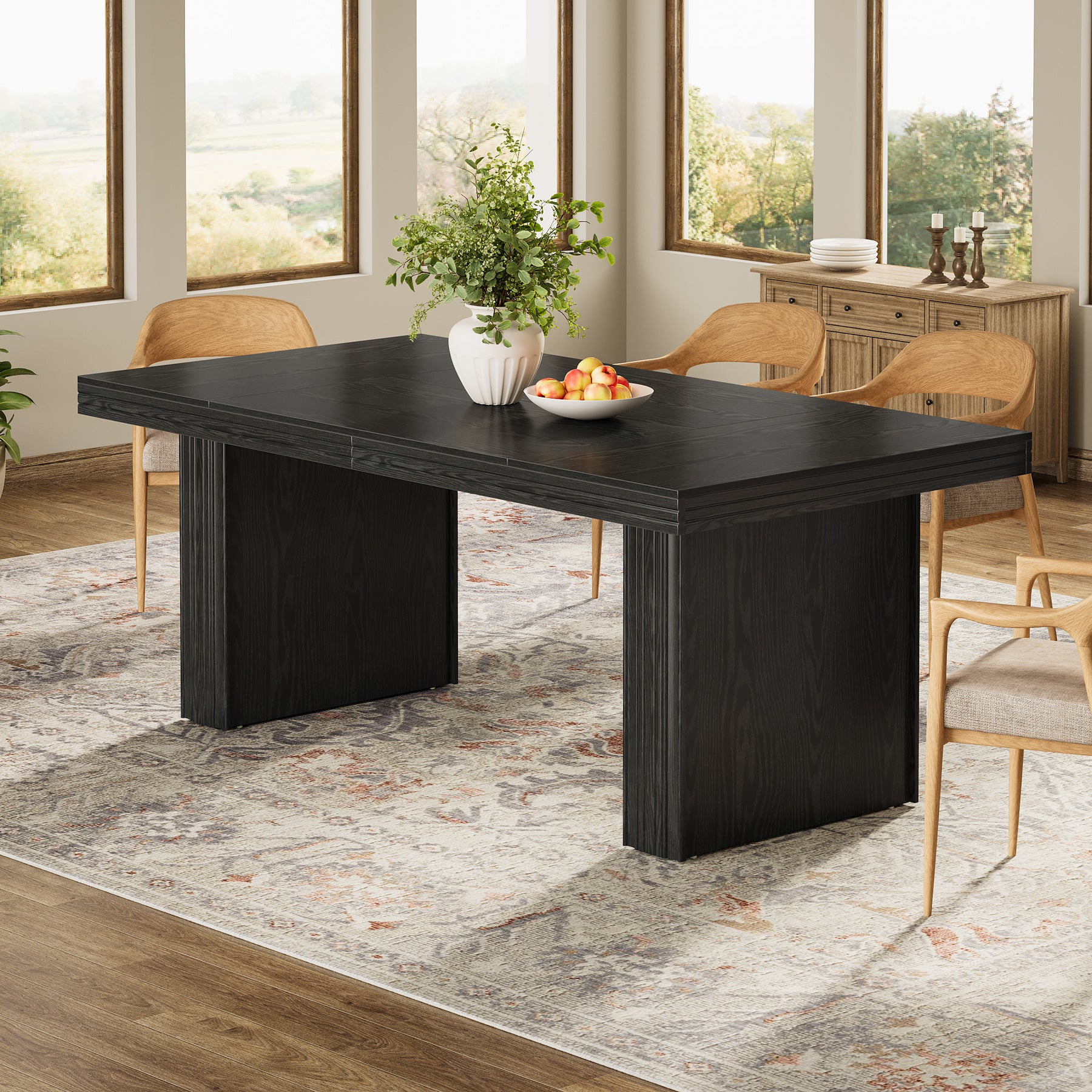 63" Dining Table for 6, Modern Kitchen Table with Fluted Line