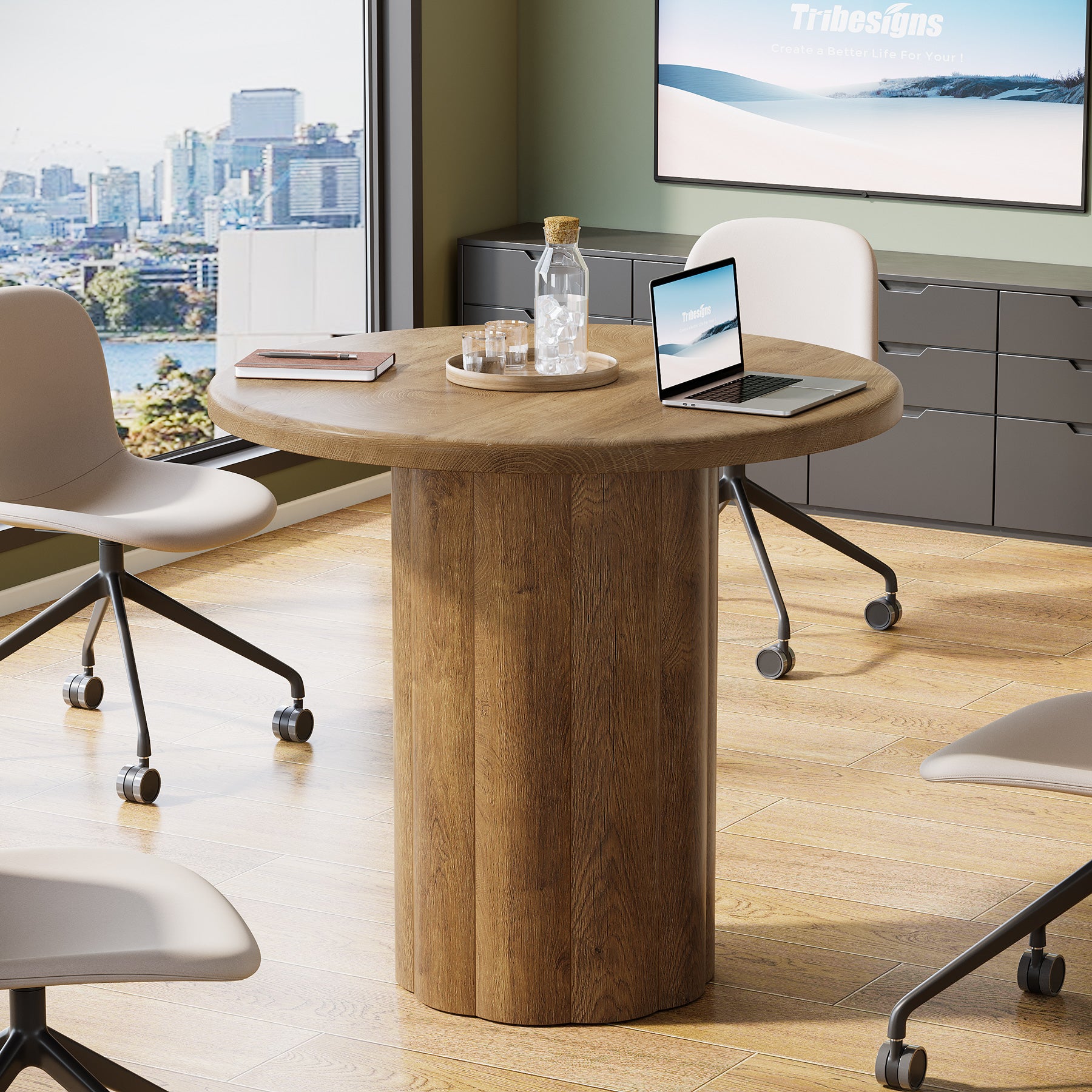 Round Conference Table, 31.5" Reception Desk for 4 with Sturdy Base