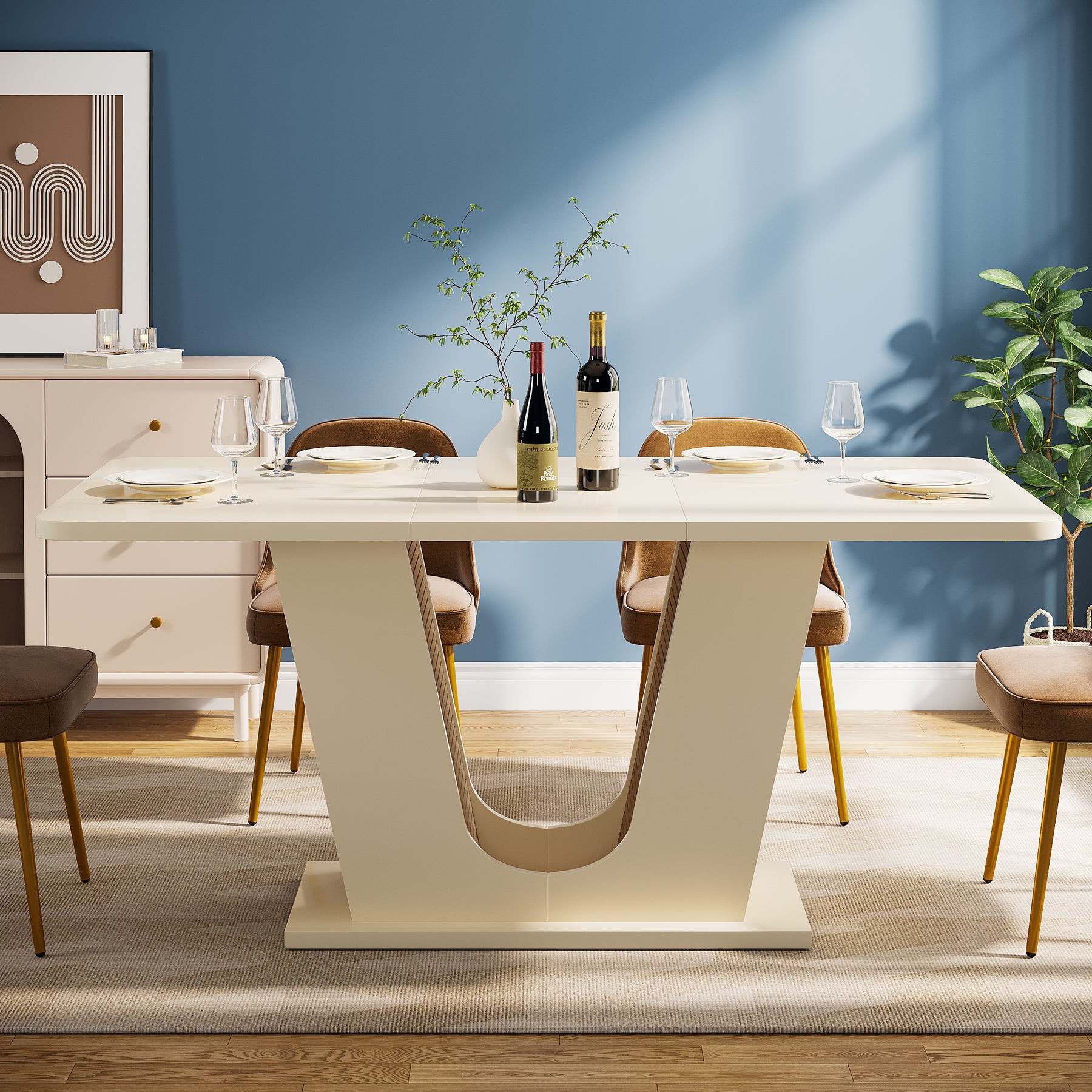 55" Dining Table, Modern Kitchen Table With U-shaped Base