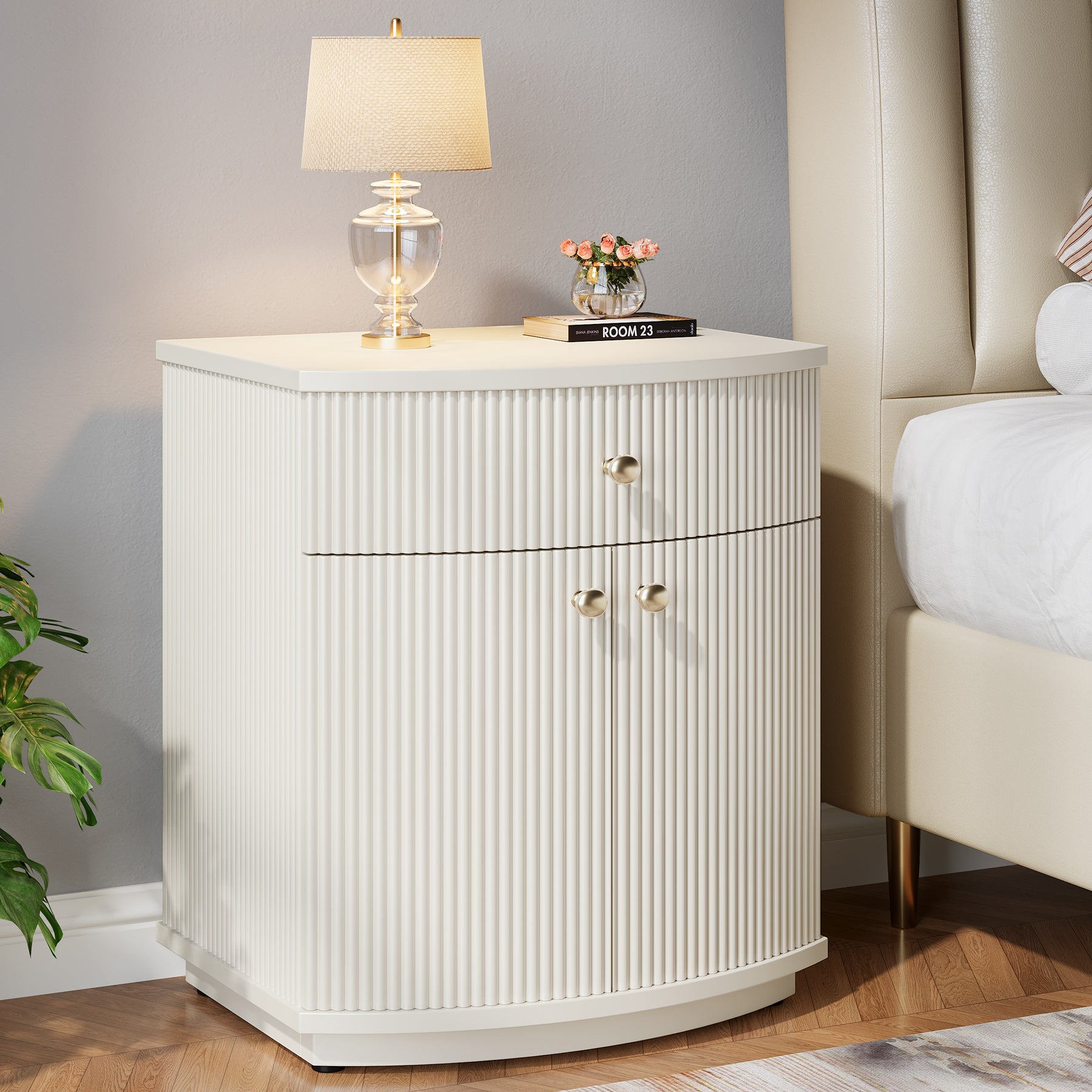 20" Nightstand, Modern Bedside Table with Storage Drawer and Cabinet