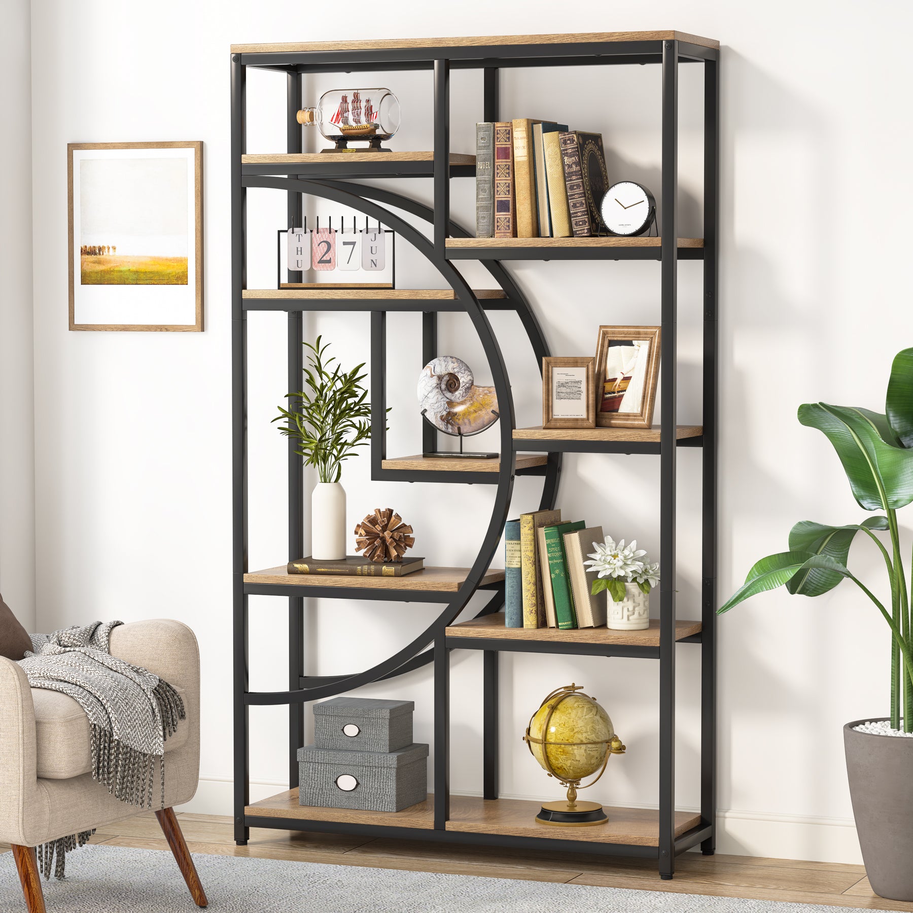 Freestanding Bookshelf, 68.9" Etagere Bookcase with 9 Open Shelves