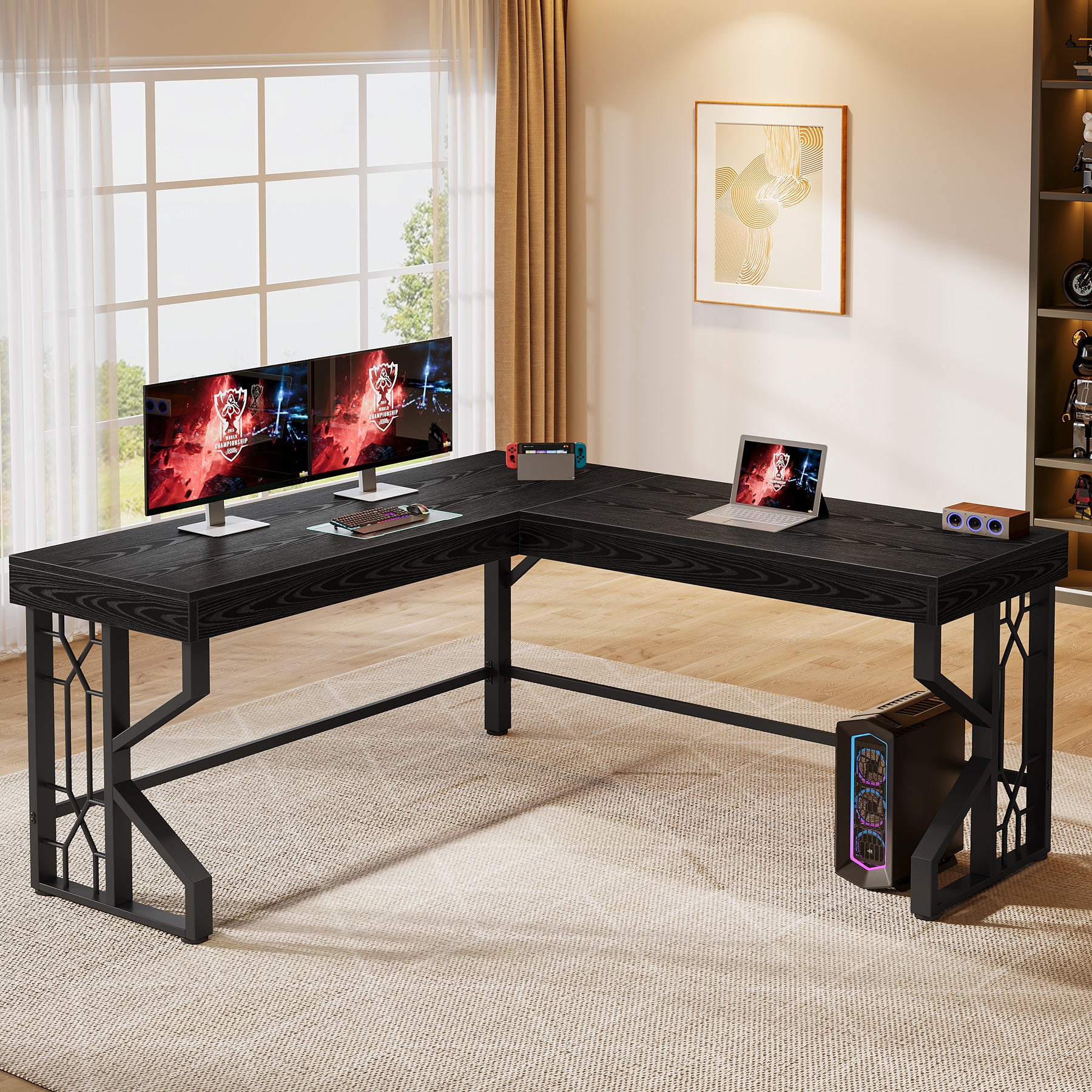 L-Shaped Desk, Modern Corner Computer Desk Gaming Table for Home Office