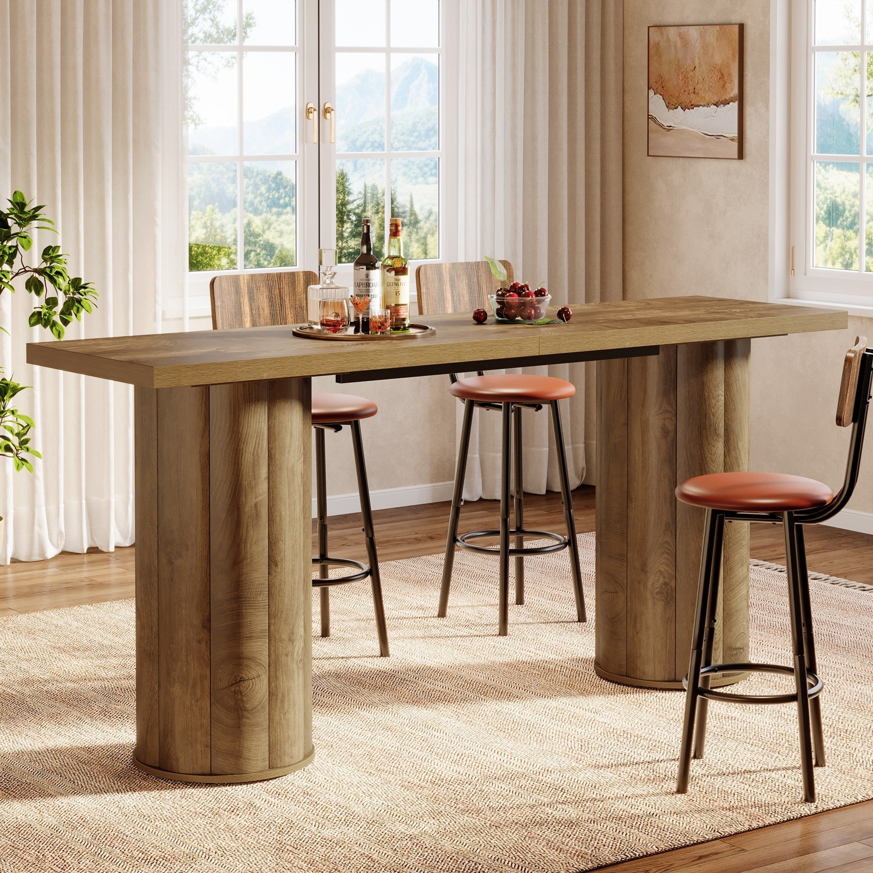 Rectangle Bar Table, 70.9" Counter Height Pub Table for Kitchen Dining Room