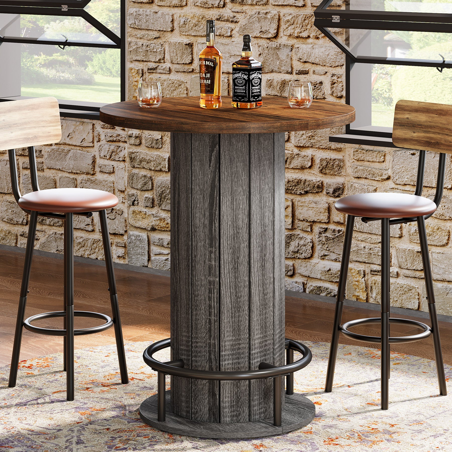 31" Bar Table, Round Bistro Pub Table with Footrest for Dining Coffee Cocktail(Only Table)