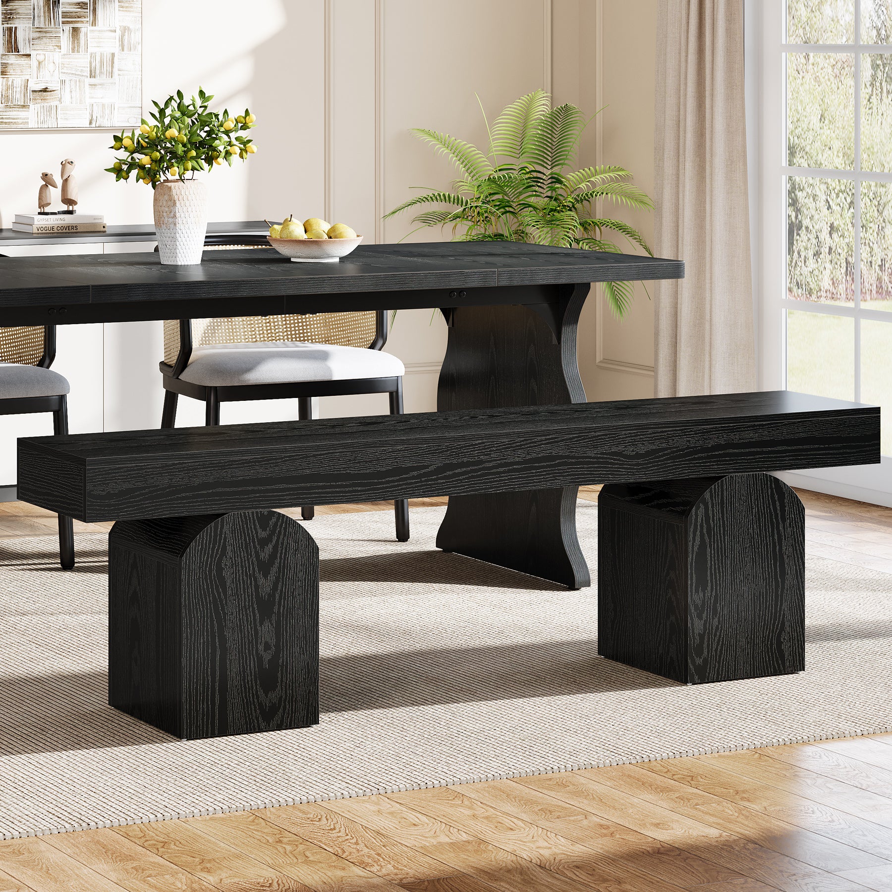 59" Dining Bench, Modern Kitchen Seating with Arched Base for 2 to 3