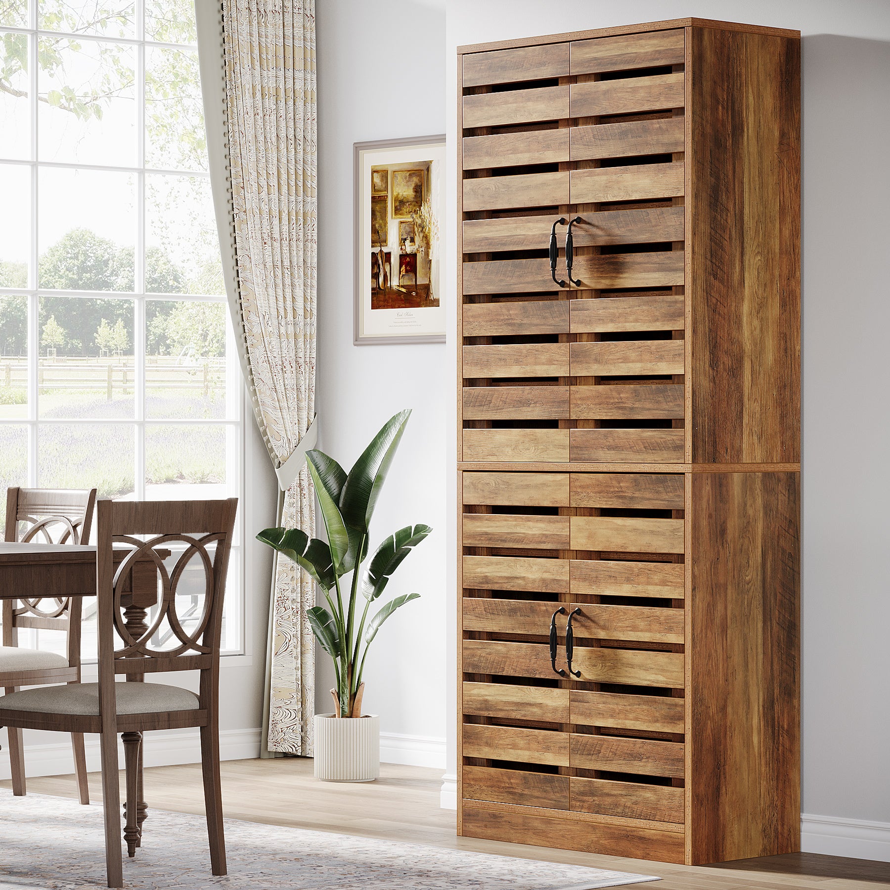 70.8" Kitchen Pantry Cabinet, 9-Tier Storage Cabinet with 2 Shutter Doors