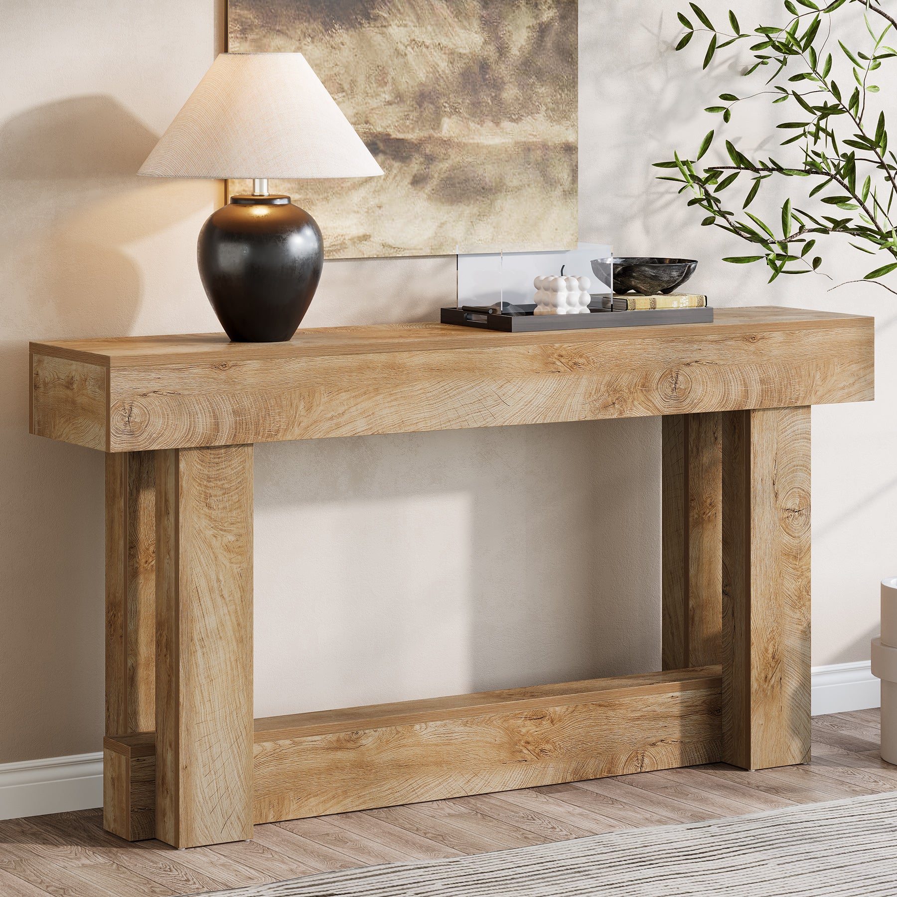 63" Wood Console Table, 2-Tier Farmhouse Entryway Table