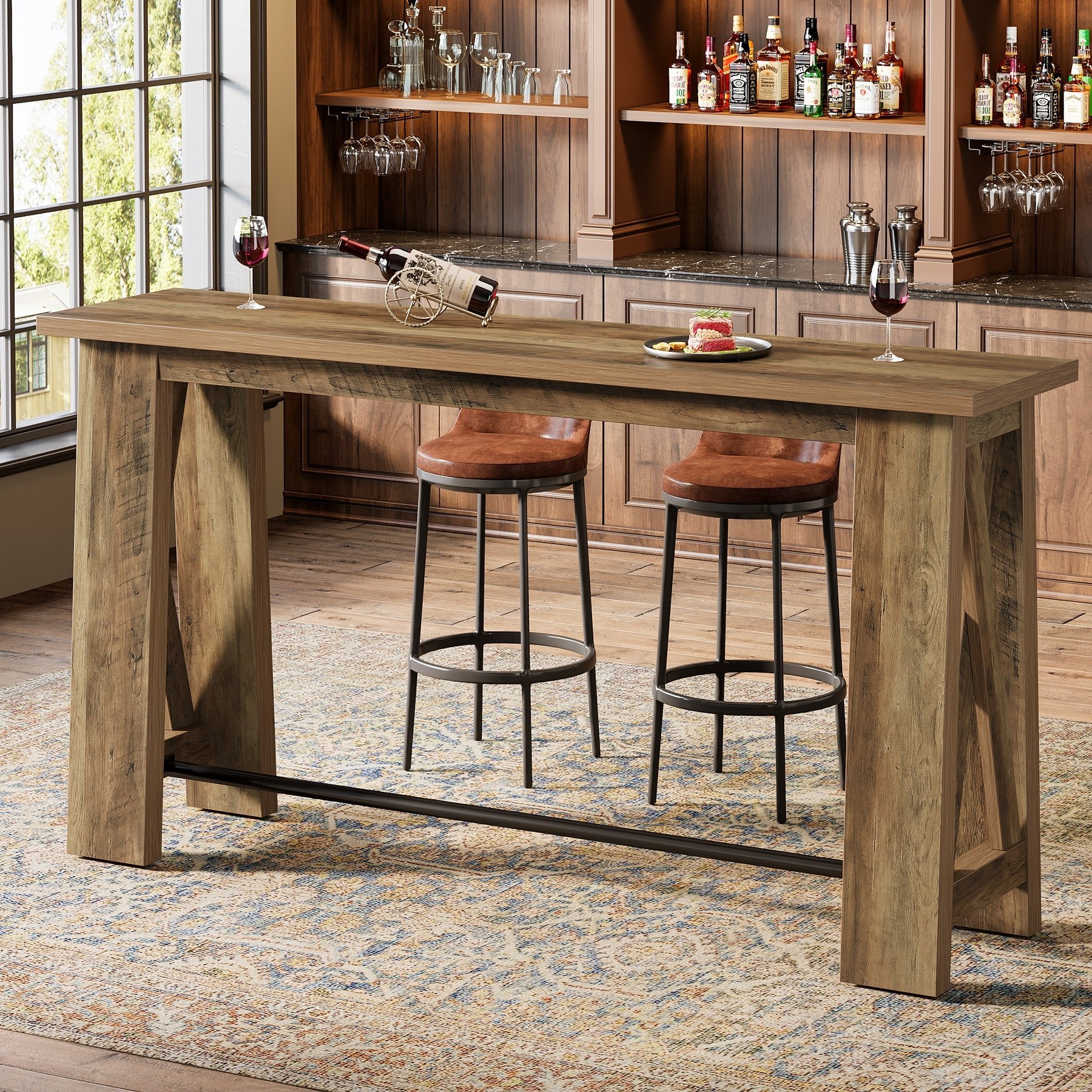 63" Bar Table, Rectangular Counter Height Pub Table with X-Frame Legs