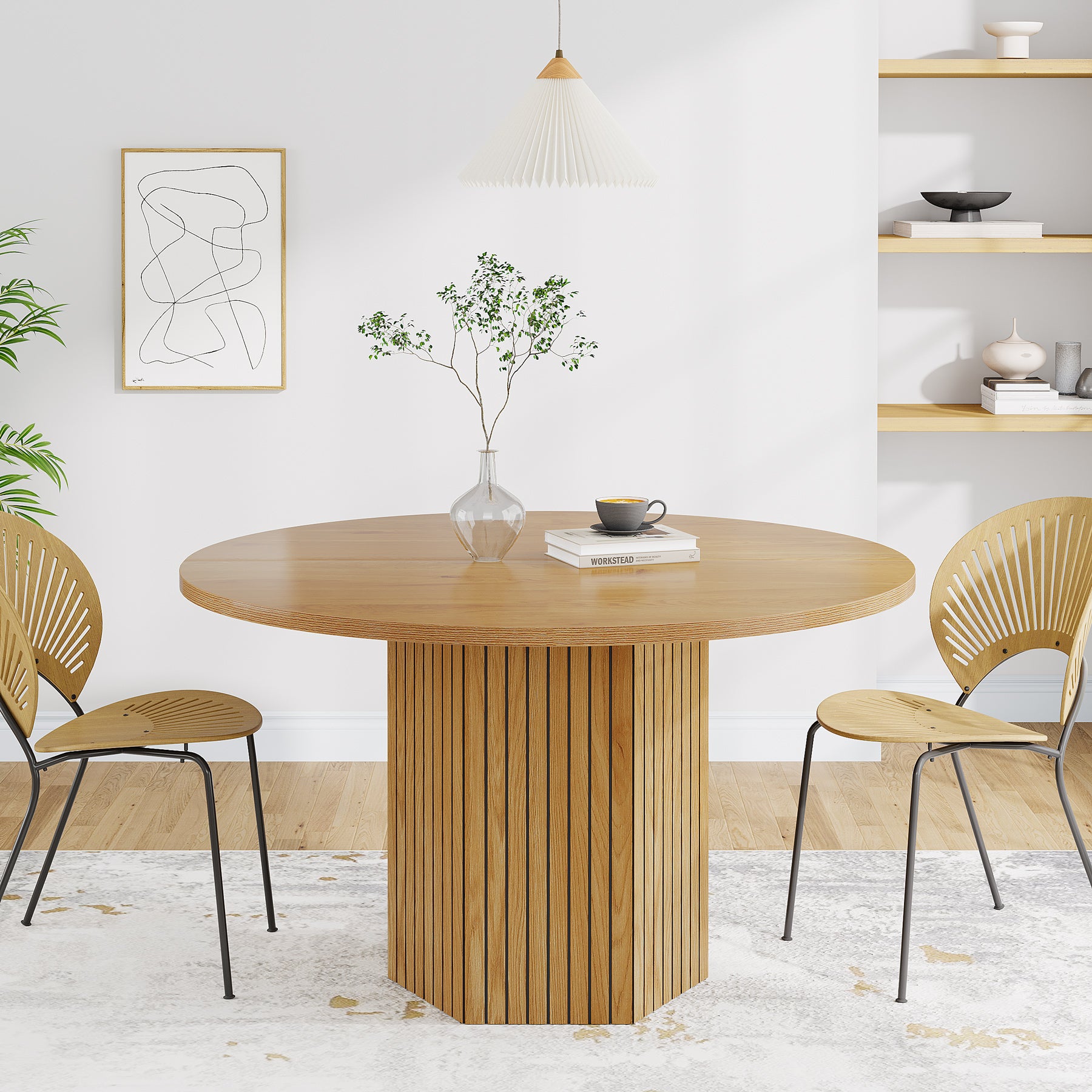 47" Round Dining Table, Kitchen Table with Pedestal Base for 4-6