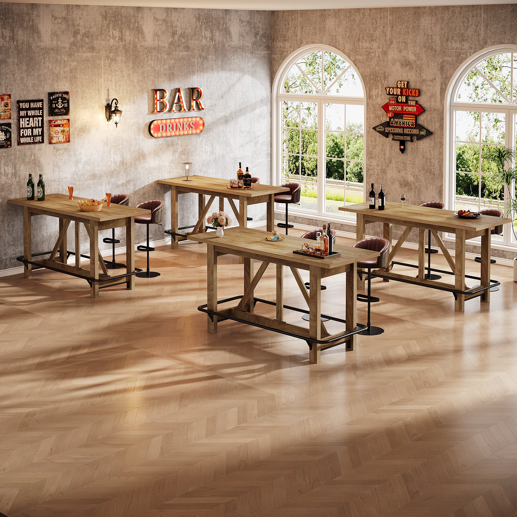 63" Bar Table, Counter Height Pub Dining Table with Footrest