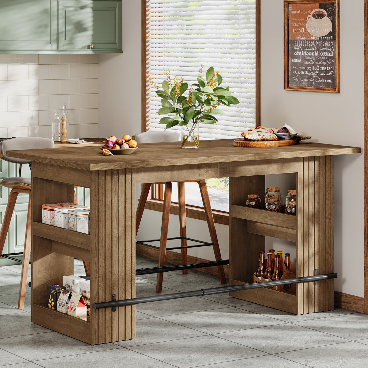 63" Bar Table, Counter Height Pub Dining Table Home Bar Units-Tribesigns