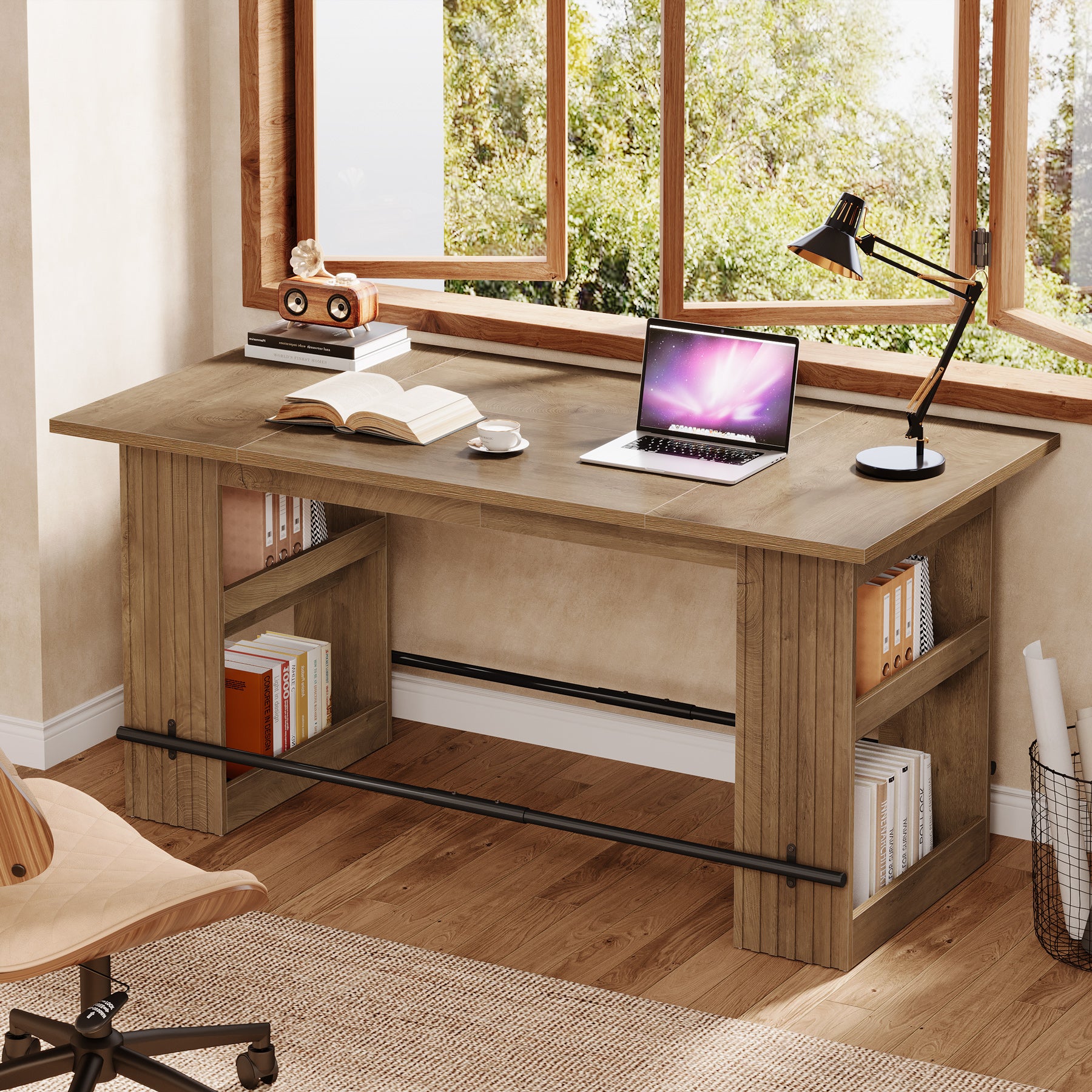 63" Bar Table, Counter Height Pub Dining Table with Storage Shelve Home Bar Units