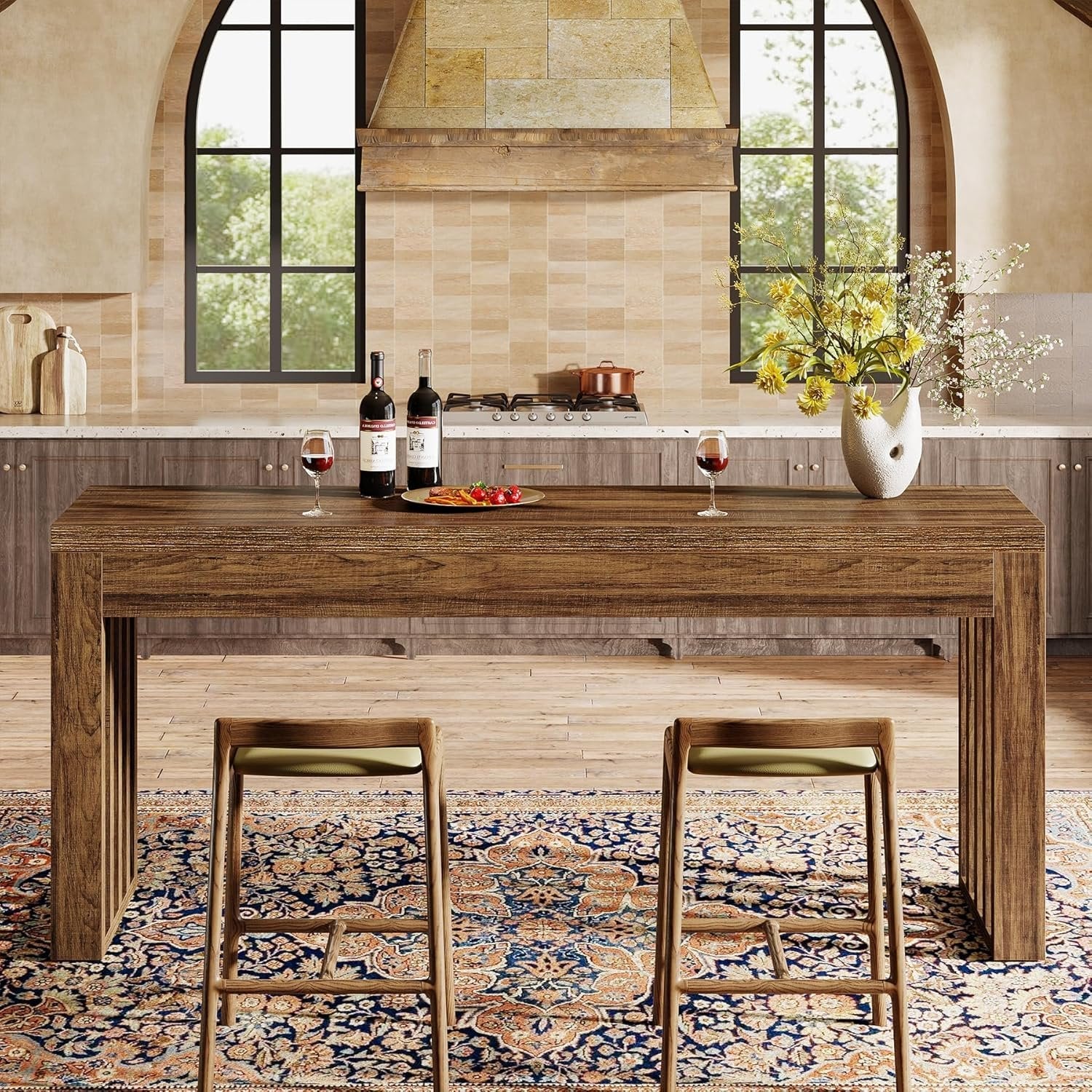 63" Bar Table, Farmhouse Counter Height Pub Dining Table for Bistro