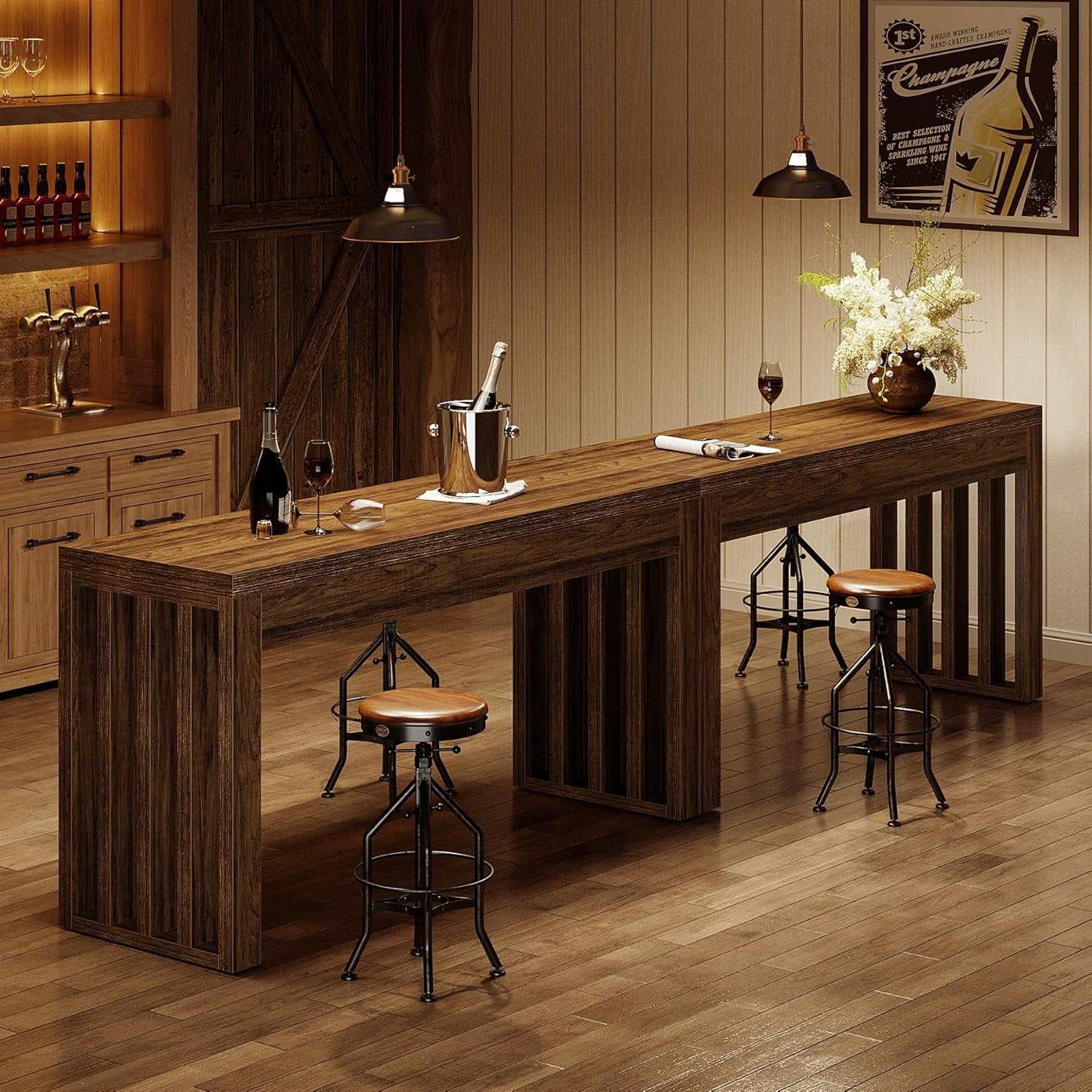 63" Bar Table, Farmhouse Counter Height Pub Dining Table for Bistro