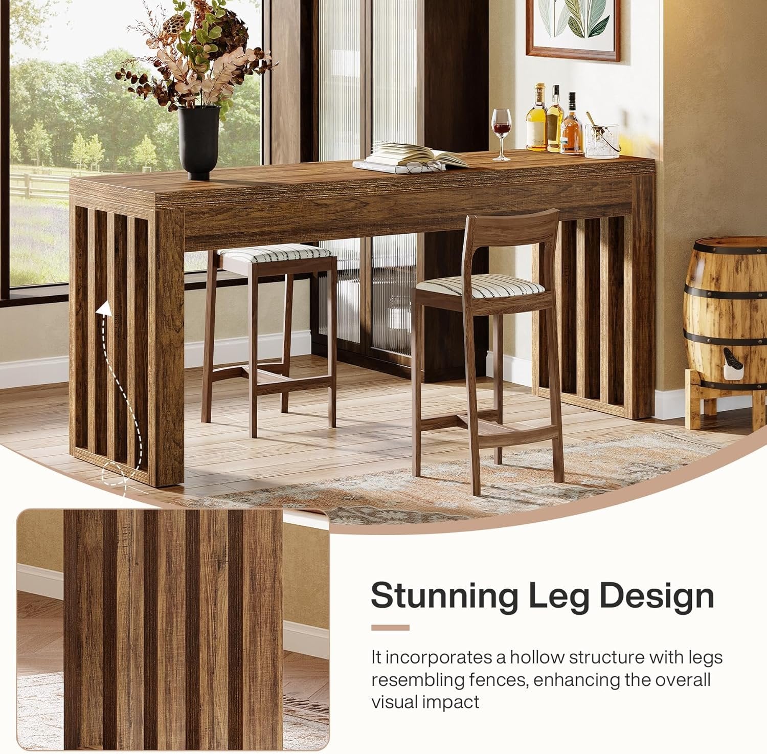 63" Bar Table, Farmhouse Counter Height Pub Dining Table for Bistro