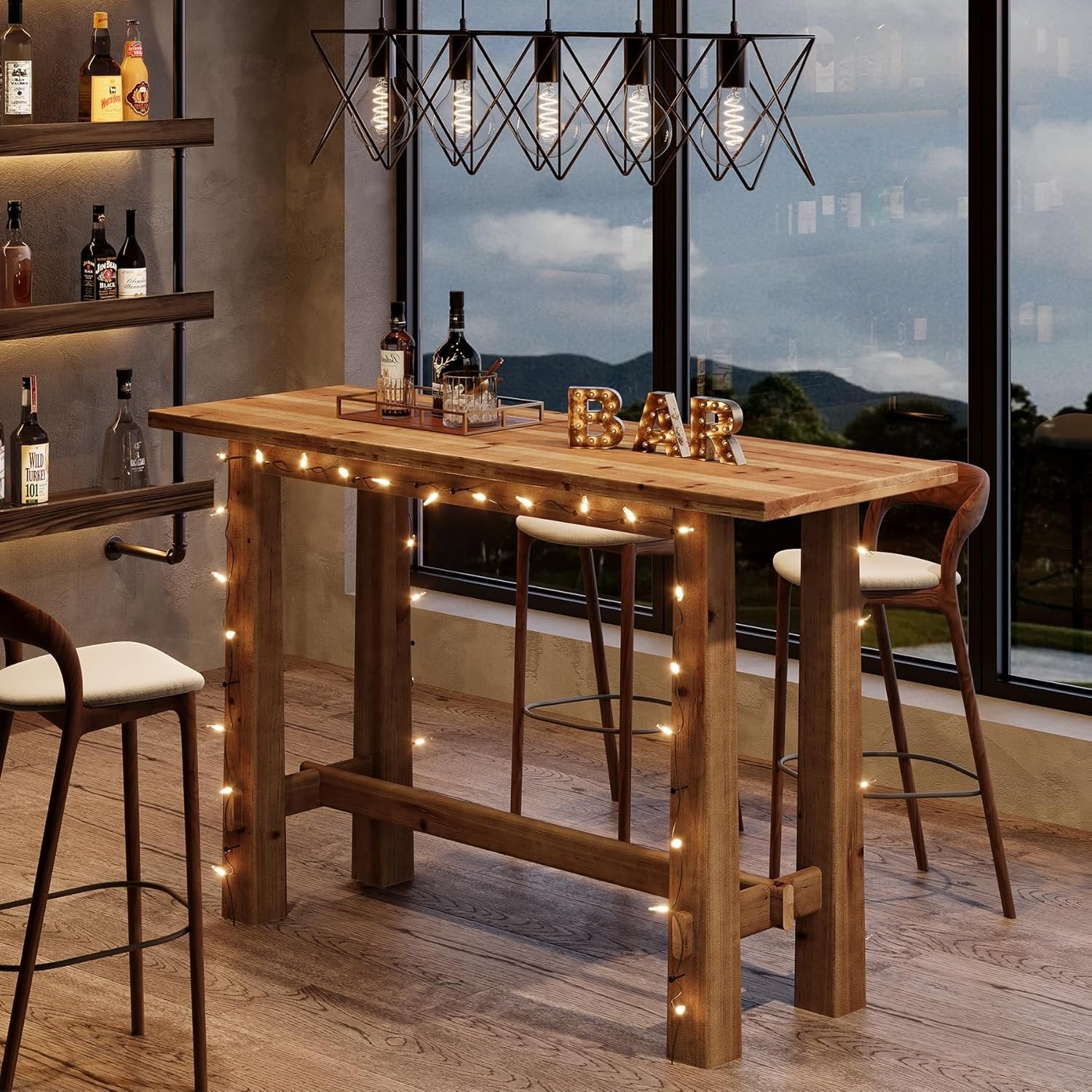 63" Bar Table, Wood Bar Height Pub Table Home Bar Unit