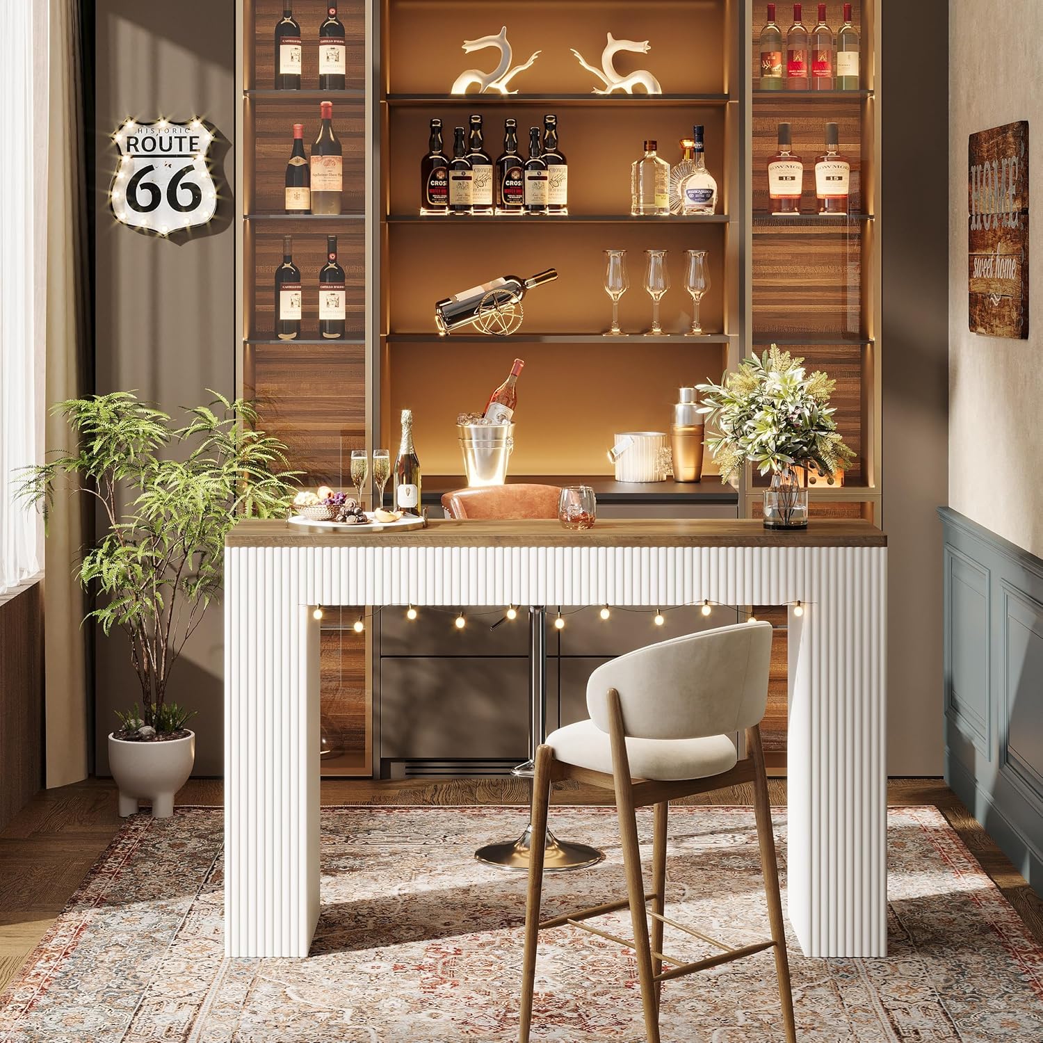 63" Bar Unit, Modern Home Bar Height Table Pub Table