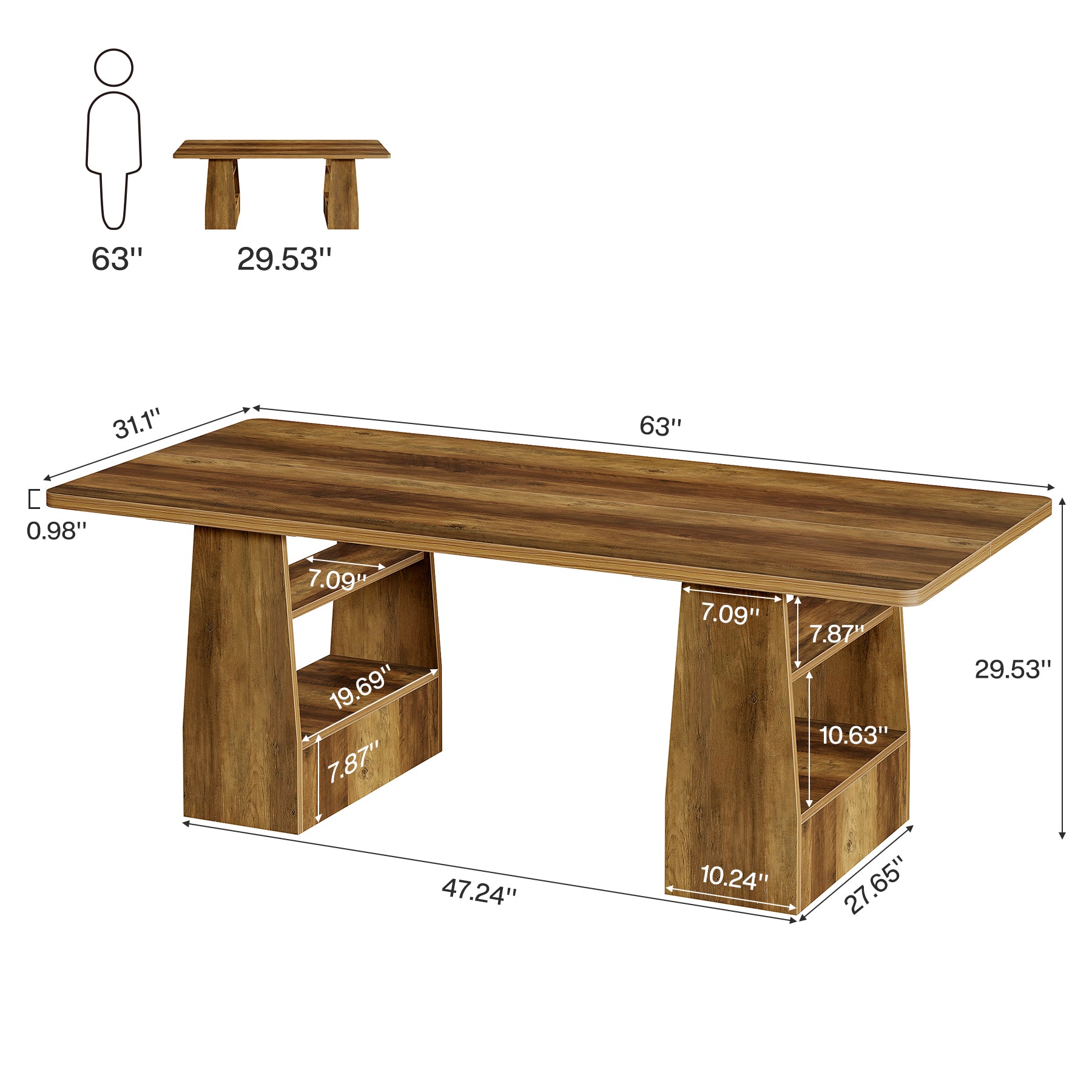 63" Conference Table, Rectangular Executive Meeting Table with 4-Tier Shelf