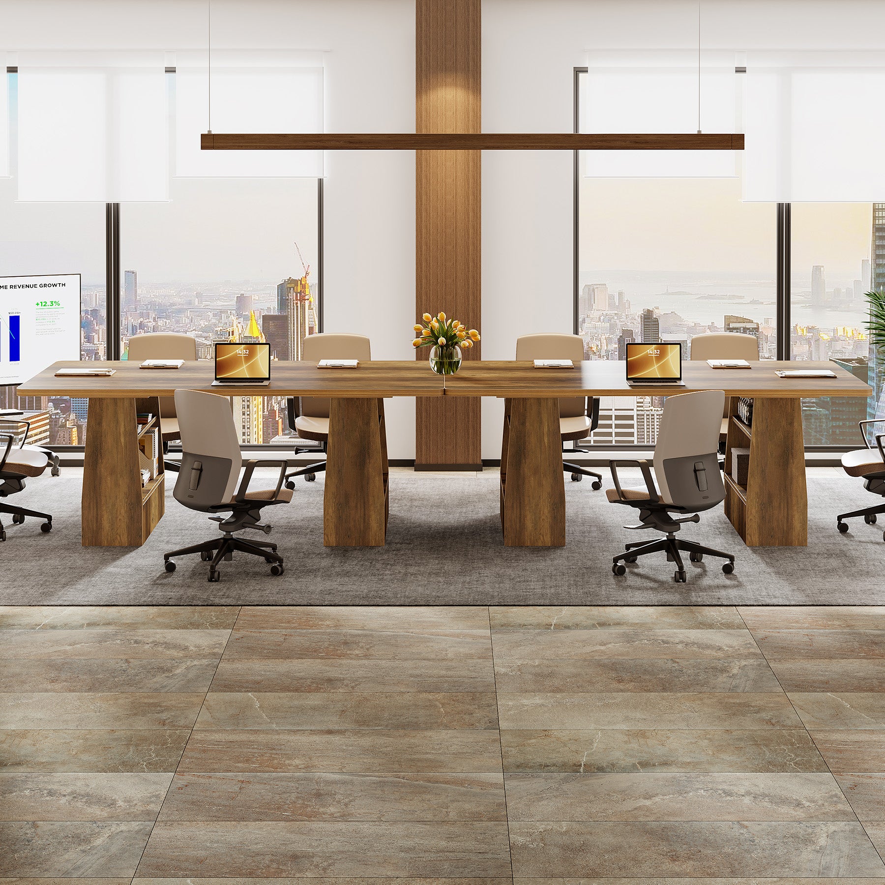 63" Conference Table, Rectangular Executive Meeting Table with 4-Tier Shelf